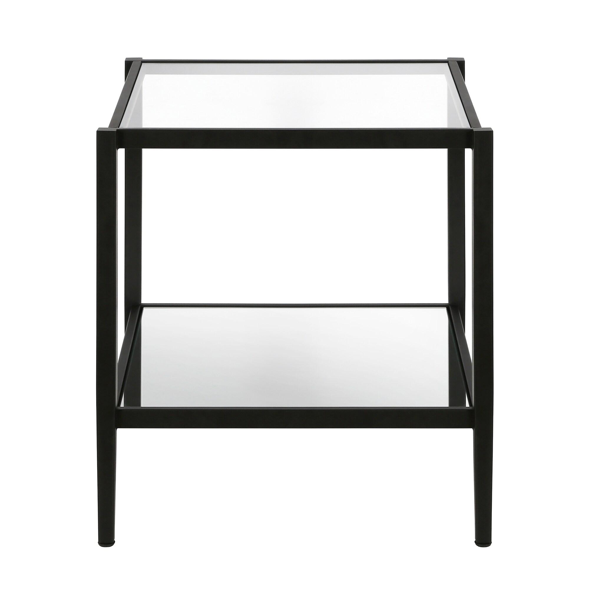 Evelyn&Zoe Hera 20" Wide Square Side Table with Mirror Shelf, Blackened Bronze