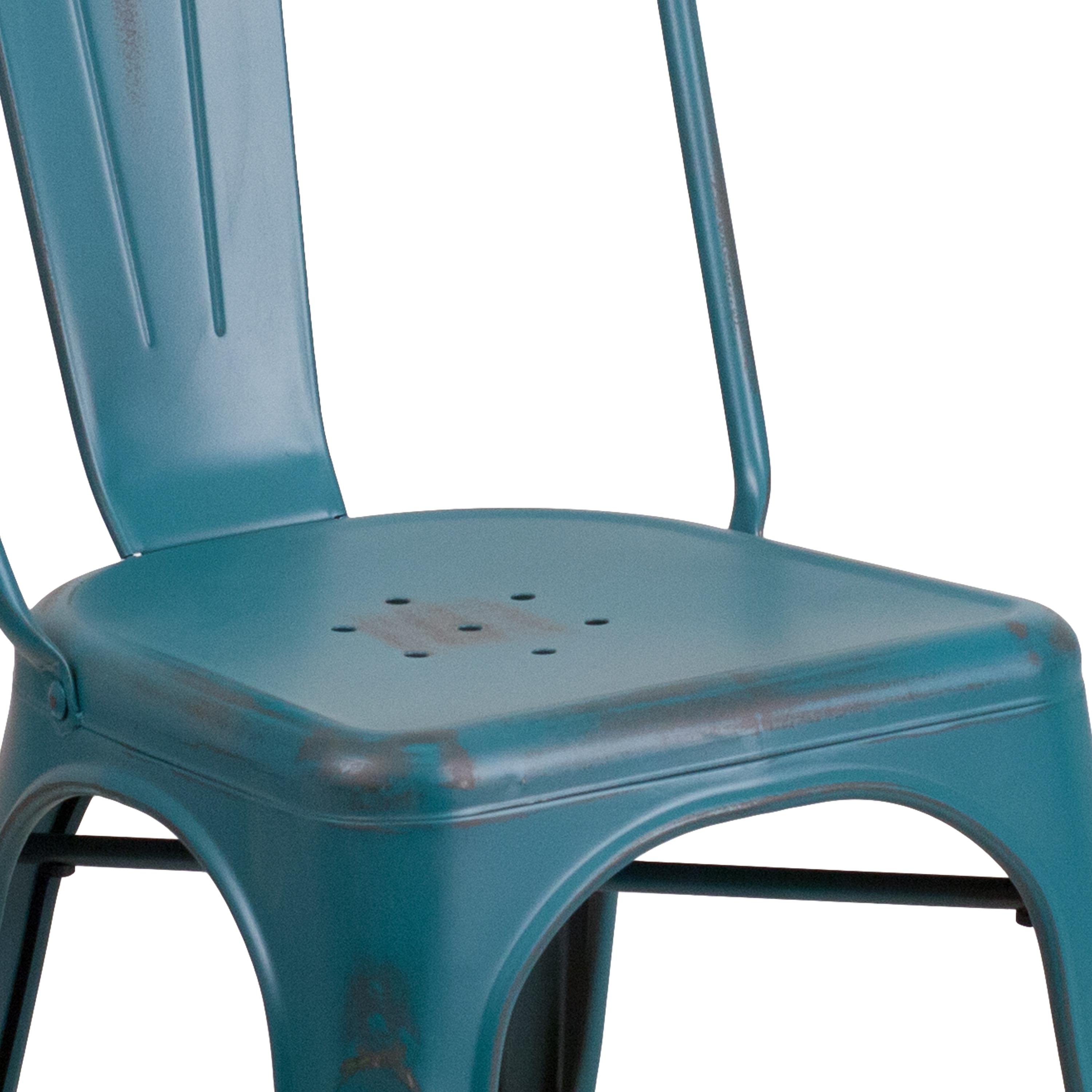 Flash Furniture Commercial Grade Distressed Kelly Blue-Teal Metal Indoor-Outdoor Stackable Chair