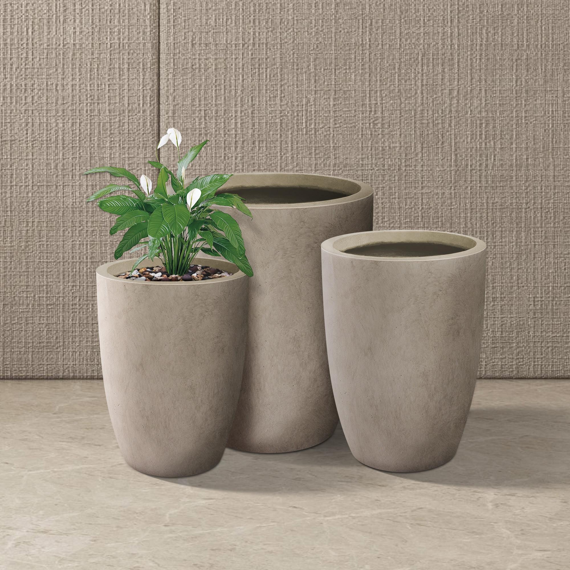 Rosemead Home & Garden 3pc Concrete Outdoor Planter Pots Beige