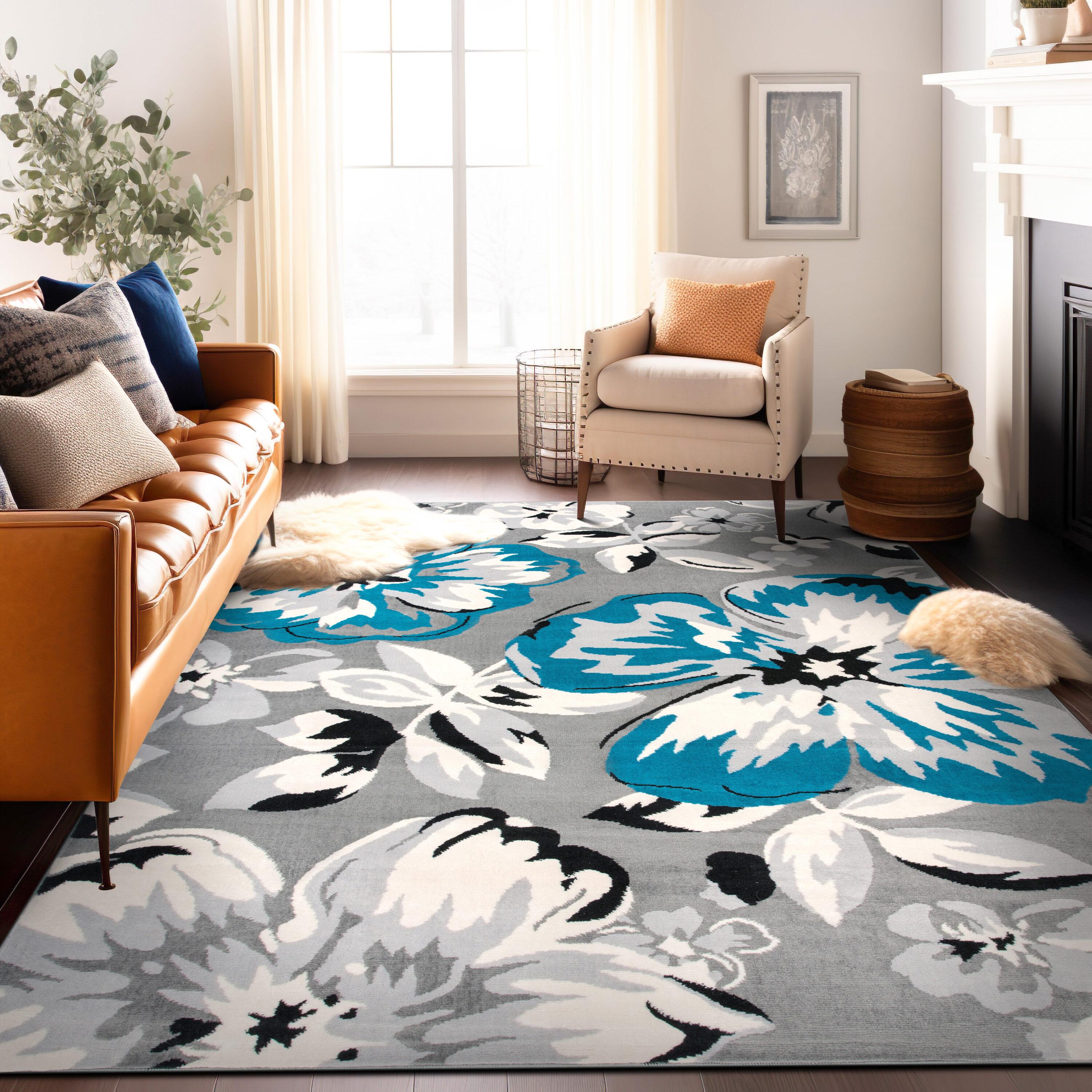 World Rug Gallery Modern Floral Design Blue 5' x 7' Area Rug