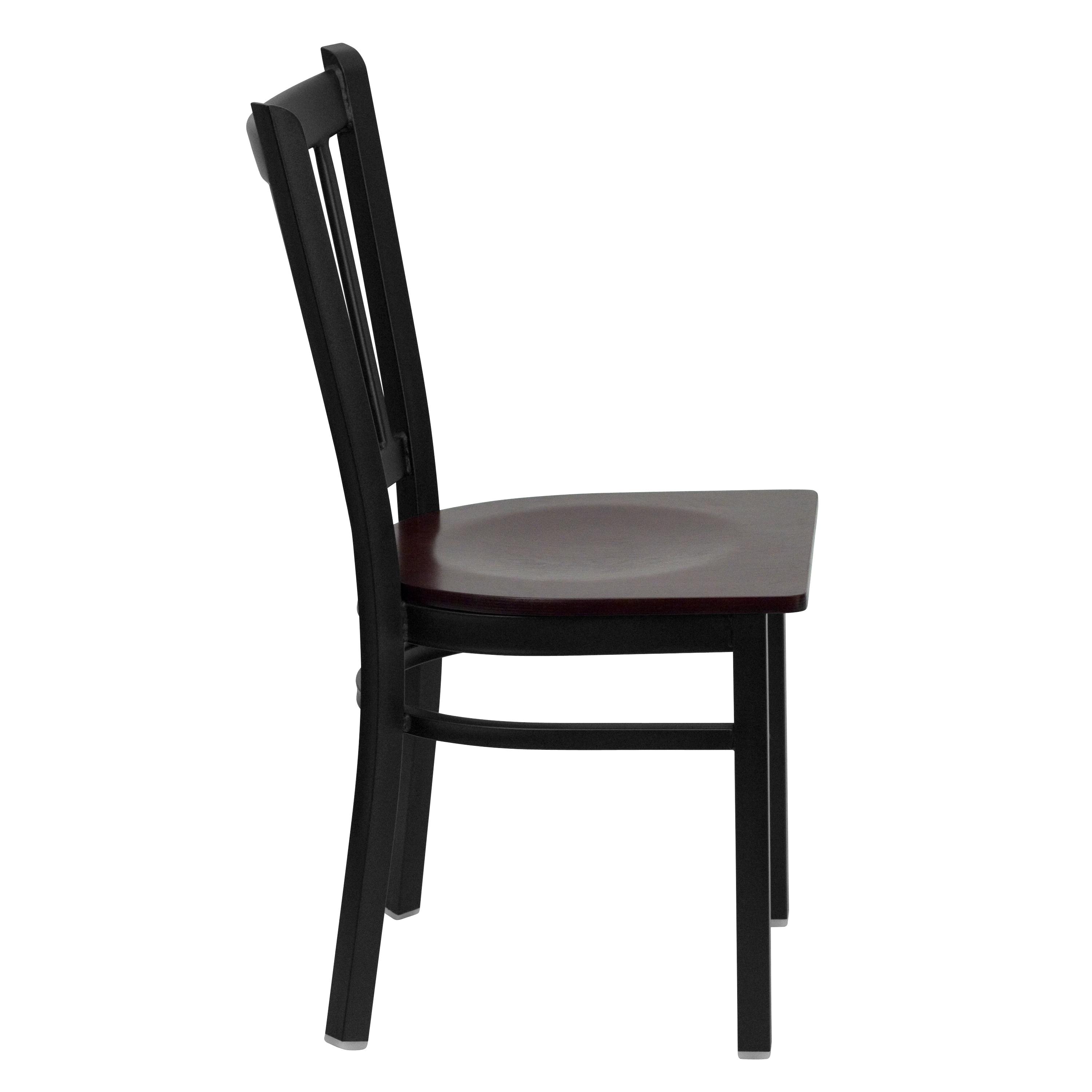 Flash Furniture HERCULES Series Black Vertical Back Metal Restaurant Chair - Mahogany Wood Seat
