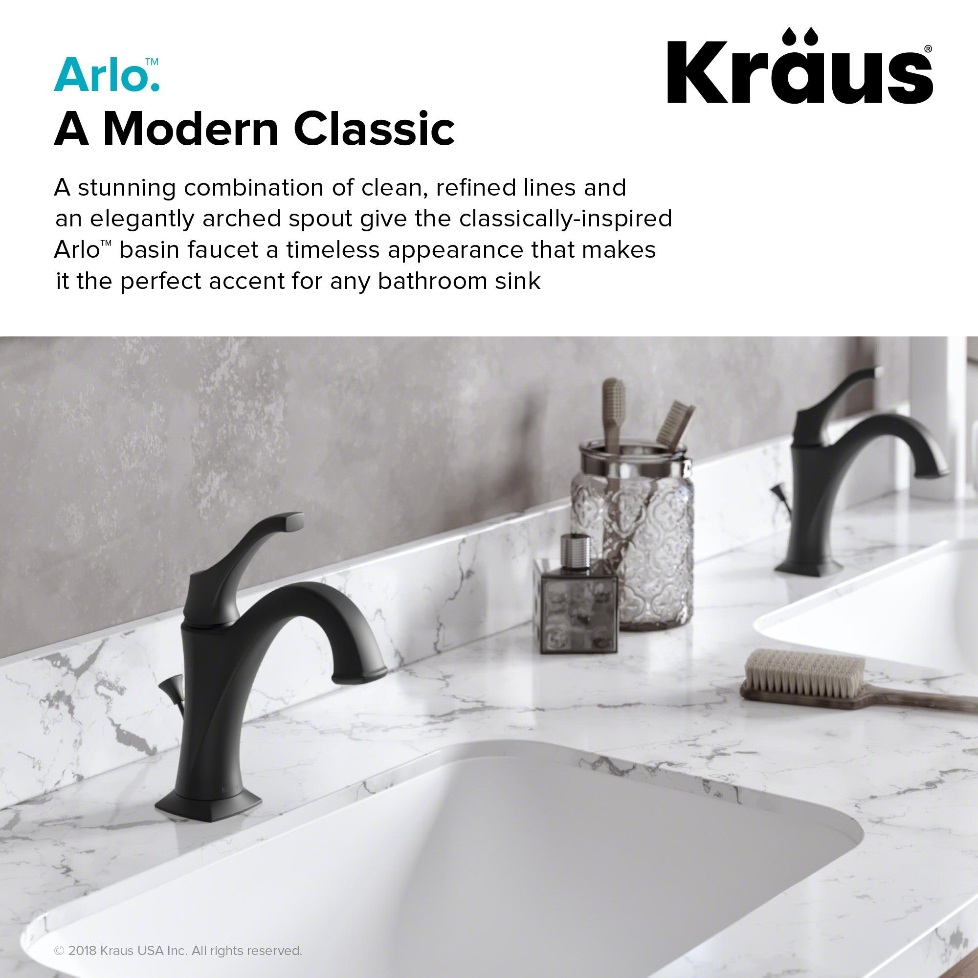 Kraus Arlo Single Hole 1-Handle WaterSense Bathroom Sink Faucet with Drain and Deck Plate