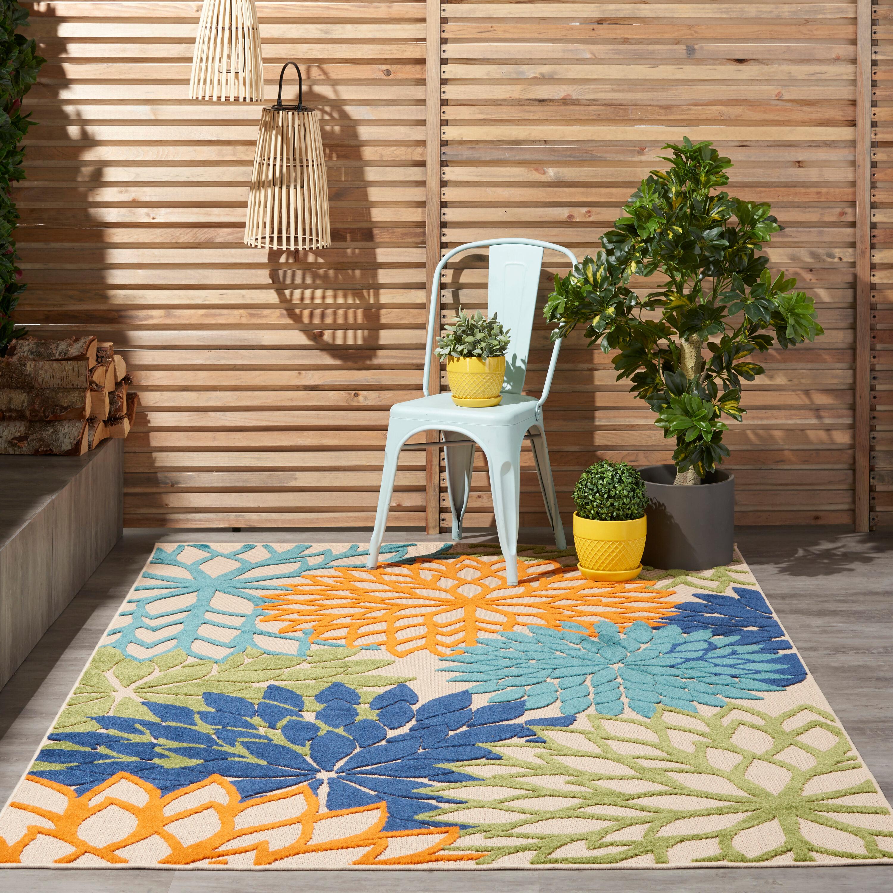 Nourison Aloha Floral Bloom Flatweave High-Low Indoor Outdoor Area Rug Multicolor 5'3" x 7'5"