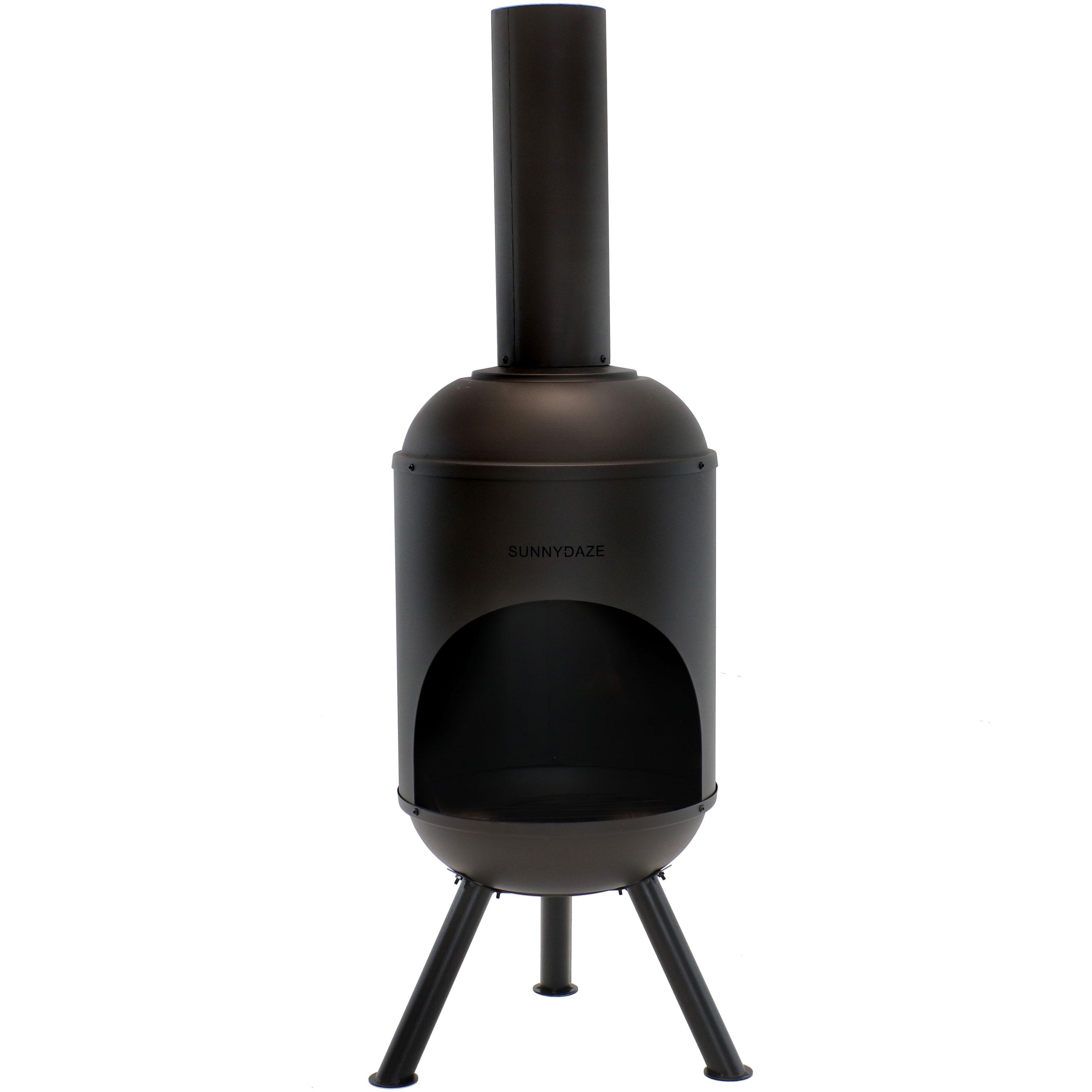 60" Heat-Resistant Black Finish Steel Wood-Burning Chiminea with Wood Grate