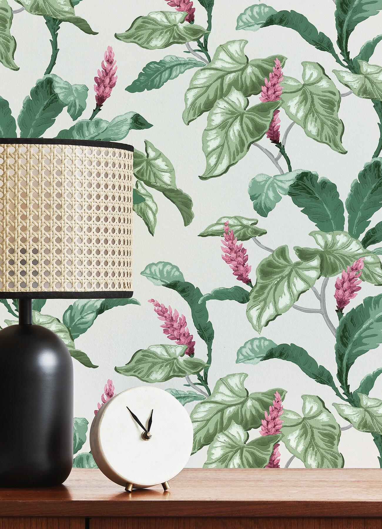 Brewster Home Fashions Meridian Parade Green Tropical Leaves Wallpaper