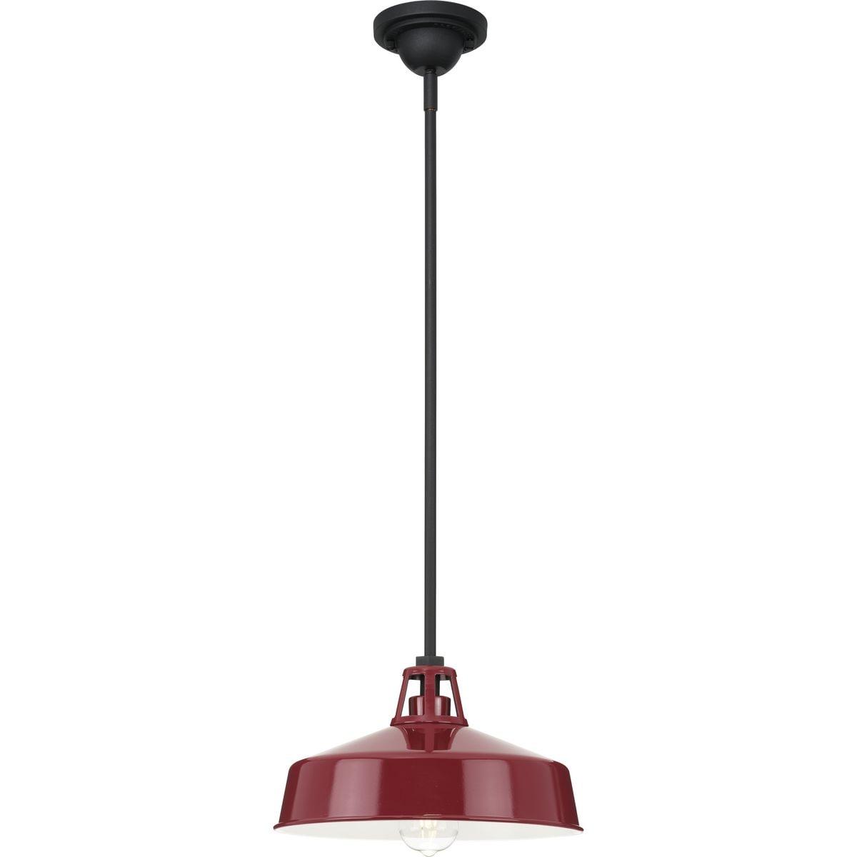 Progress Lighting, Cedar Springs, 1-Light Outdoor Hanging Light, Red Finish, Gloss White Shade