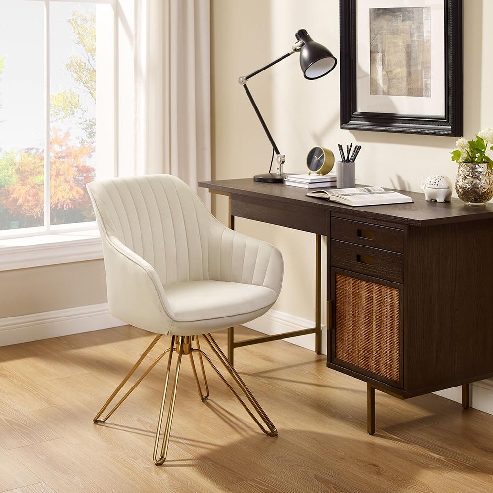 Art Leon Comfortable Velvet Swivel Accent Armchair with Golden Legs, Off White