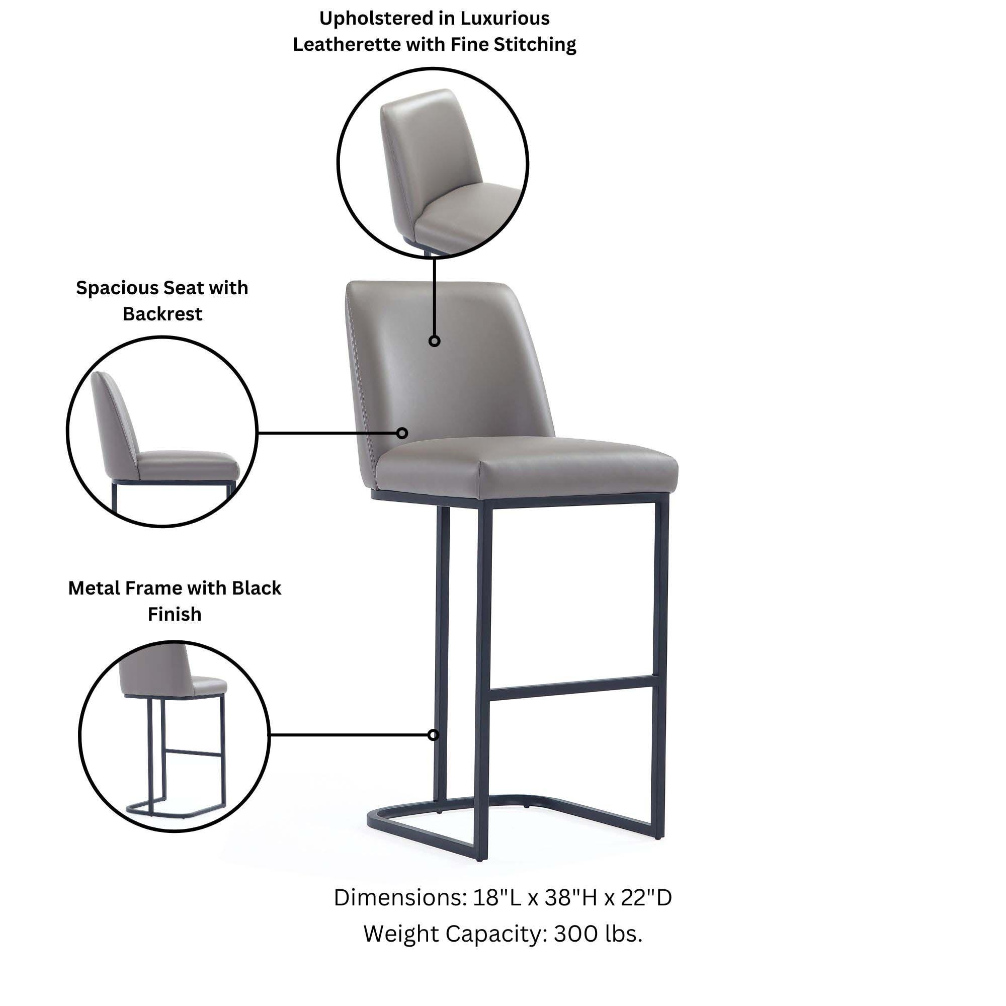 Manhattan Comfort Set of 3 Serena Counter Height Barstools Gray: Upholstered, Metal Frame, Modern Design