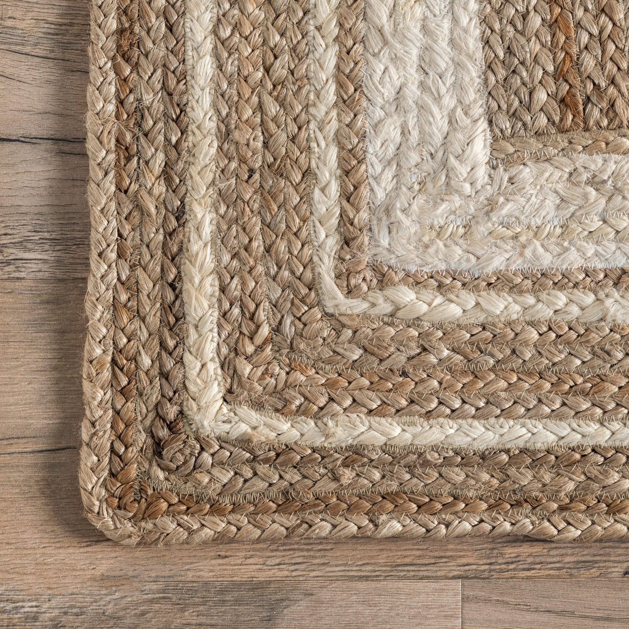 Nuloom Rikki Bordered 6x9 Jute Indoor Area Rug for Dining Room Rug Neutral Rug Living Room Rug Kitchen, Off White/Natural