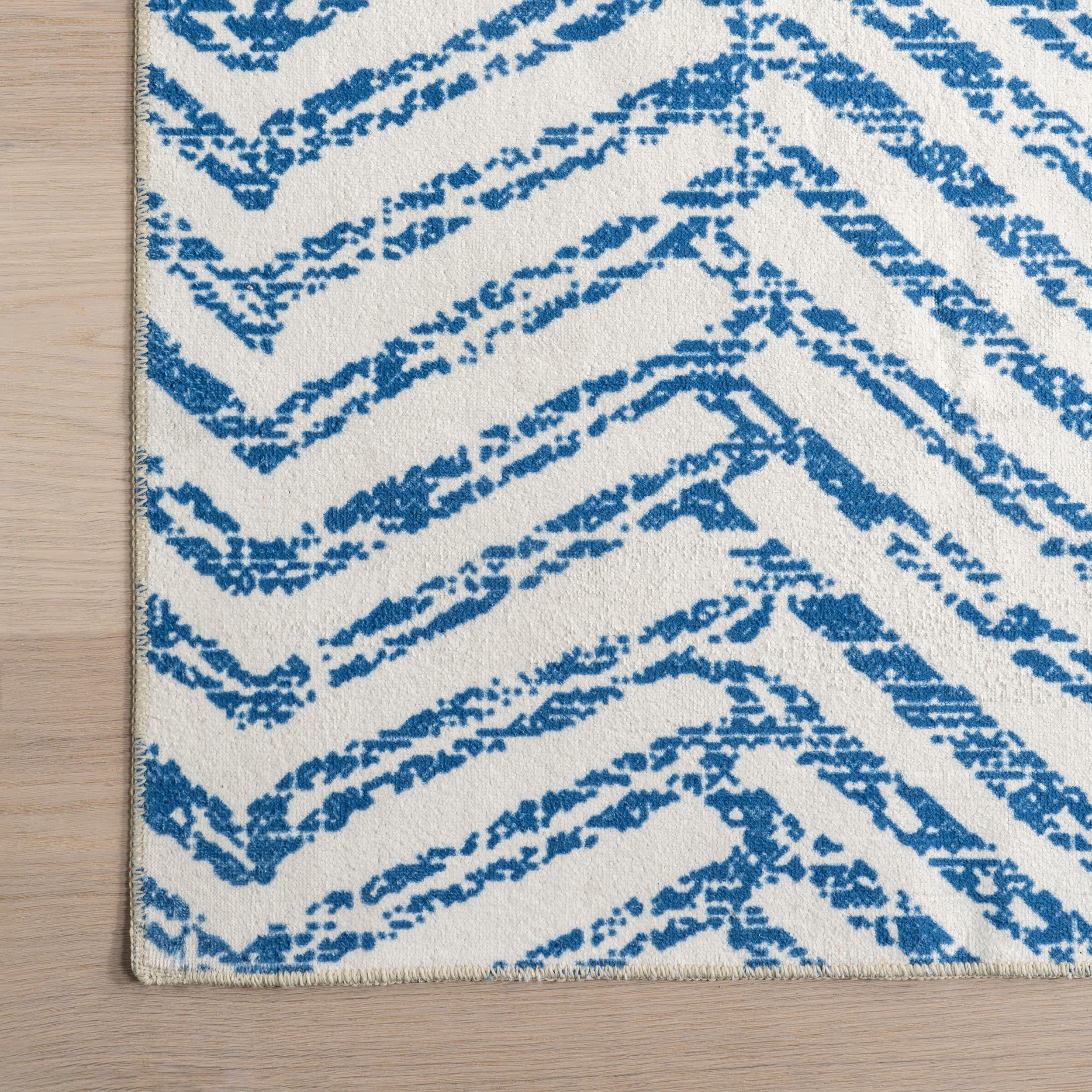 Nuloom Rosanne Herringbone 3x5 Machine Washable Accent Indoor Area Rug for Living Room Bedroom Dining Room Entryway Kitchen, Blue/Ivory
