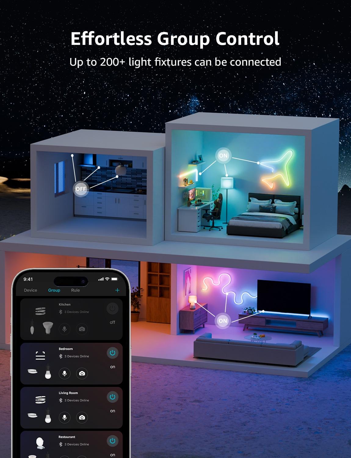 Lepro Lepro N1 AI Smart RGB Rope Lights, LLM AI Generated Lighting, LightBeats Music Sync, Color Segment DIY, Voice Control Via App, Wi-Fi & Bluetooth LED Strip Lights (Set of 6)