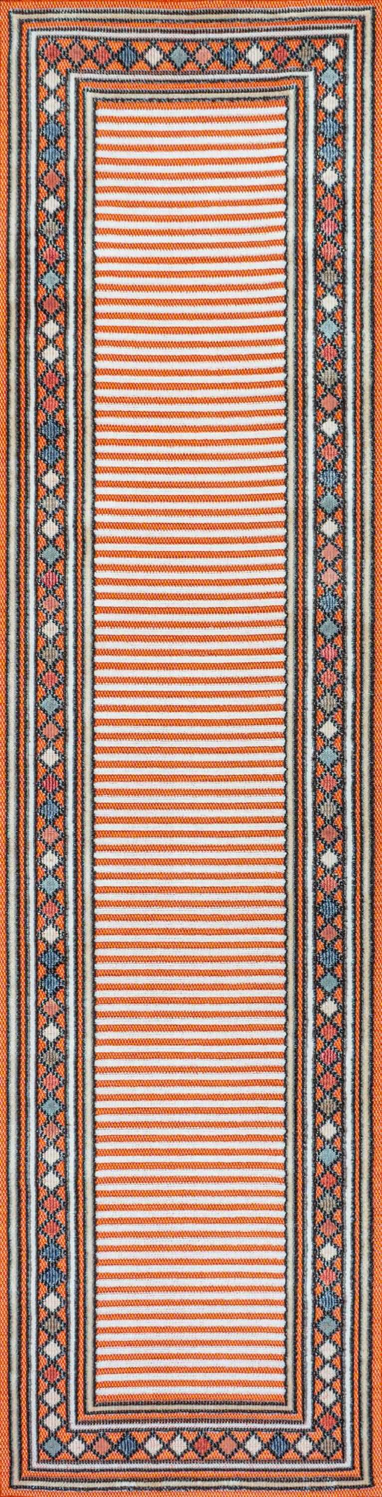 JONATHAN Y Sebastian High-Low Modern Diamond Border Orange/Ivory 2 ft. x 8 ft. Indoor/Outdoor Runner Rug