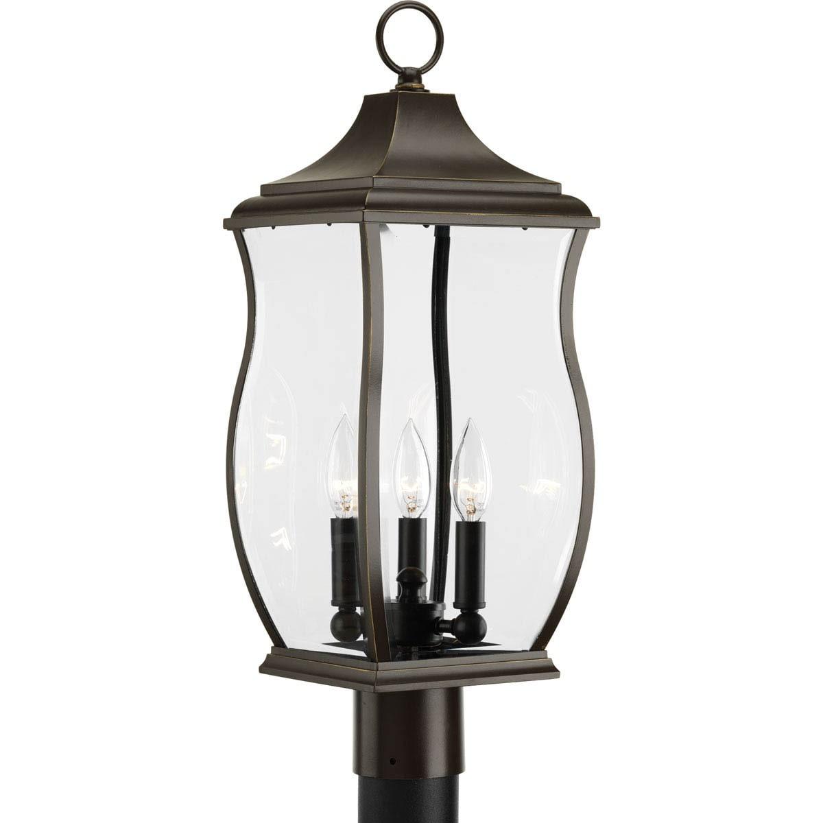 Progress Lighting, Township, 3-Light Post Lantern, Oil Rubbed Bronze, Etched Glass Shade