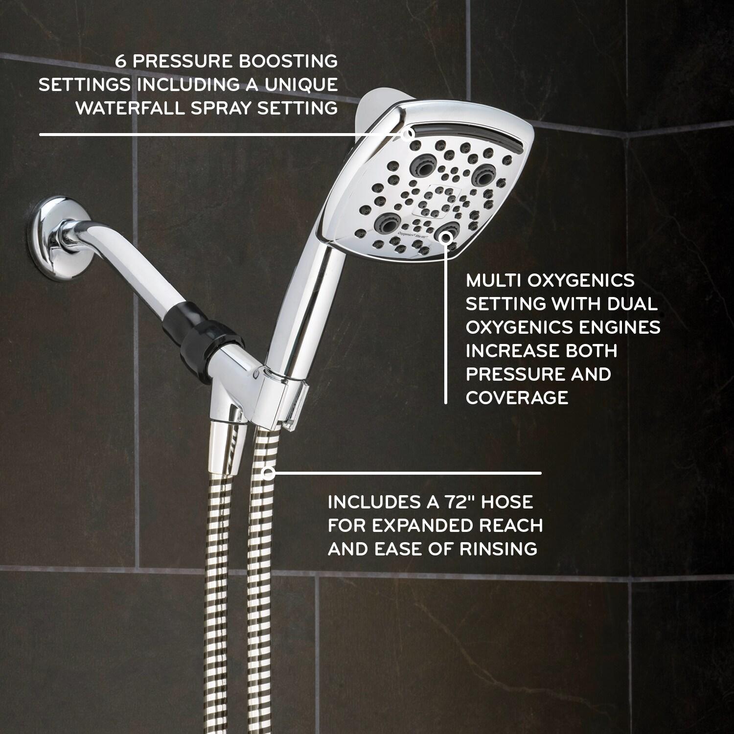 Oxygenics Marvel 6.0 -Spray Chrome 4.88-in Square Handheld High Pressure Shower Head 1.8 GPM