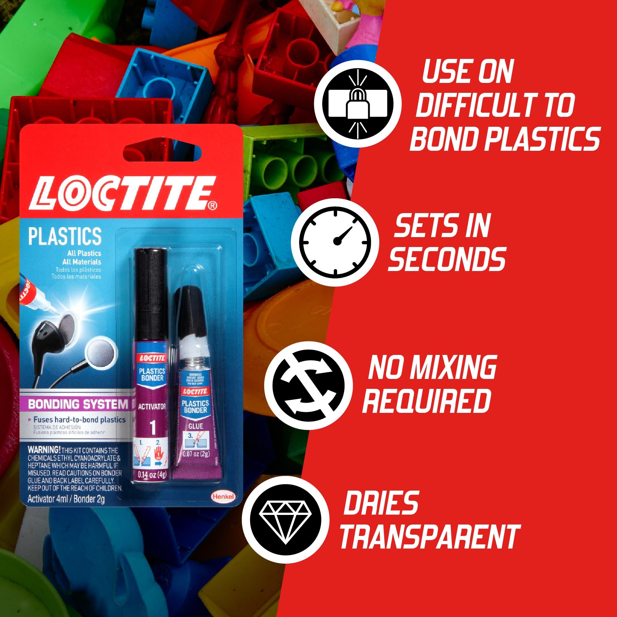 Loctite Super Glue Plastics Bonder, 1-0.14 oz Activator Stick + 1-0.07 oz Glue Tube, Clear 0.21 oz Kit