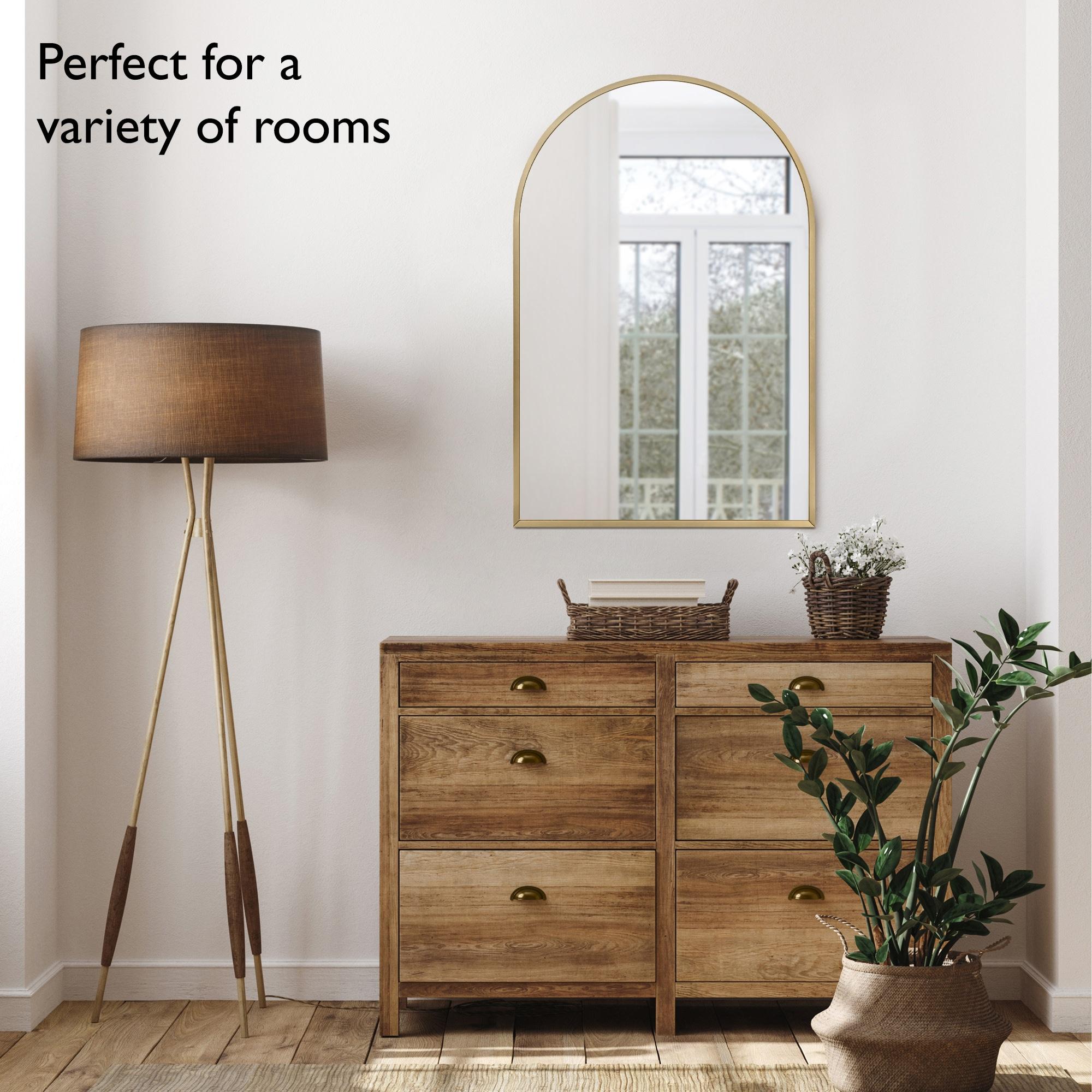Maeve Arched Wall Accent Mirror – 36-Inch H X 24-Inch L, Modern Metal Framed – Living Room, Bedroom, Bathroom Vanity Mirror – Gold – Design House, 596726-GLD