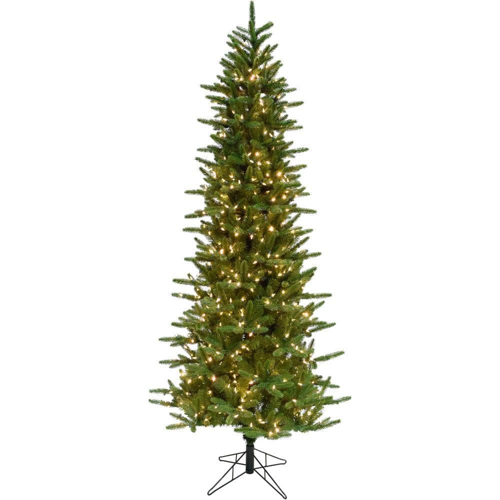 Fraser Hill Farm Carmel Pine Slim Artificial Christmas Tree with Clear Incandescent Smart Lights, Stand