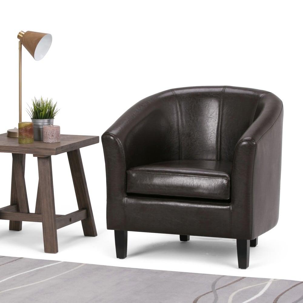Simpli Home Austin 30"W Upholstered Vegan Faux Leather Contemporary Tub Accent Chair with High Arms and Deep Seat