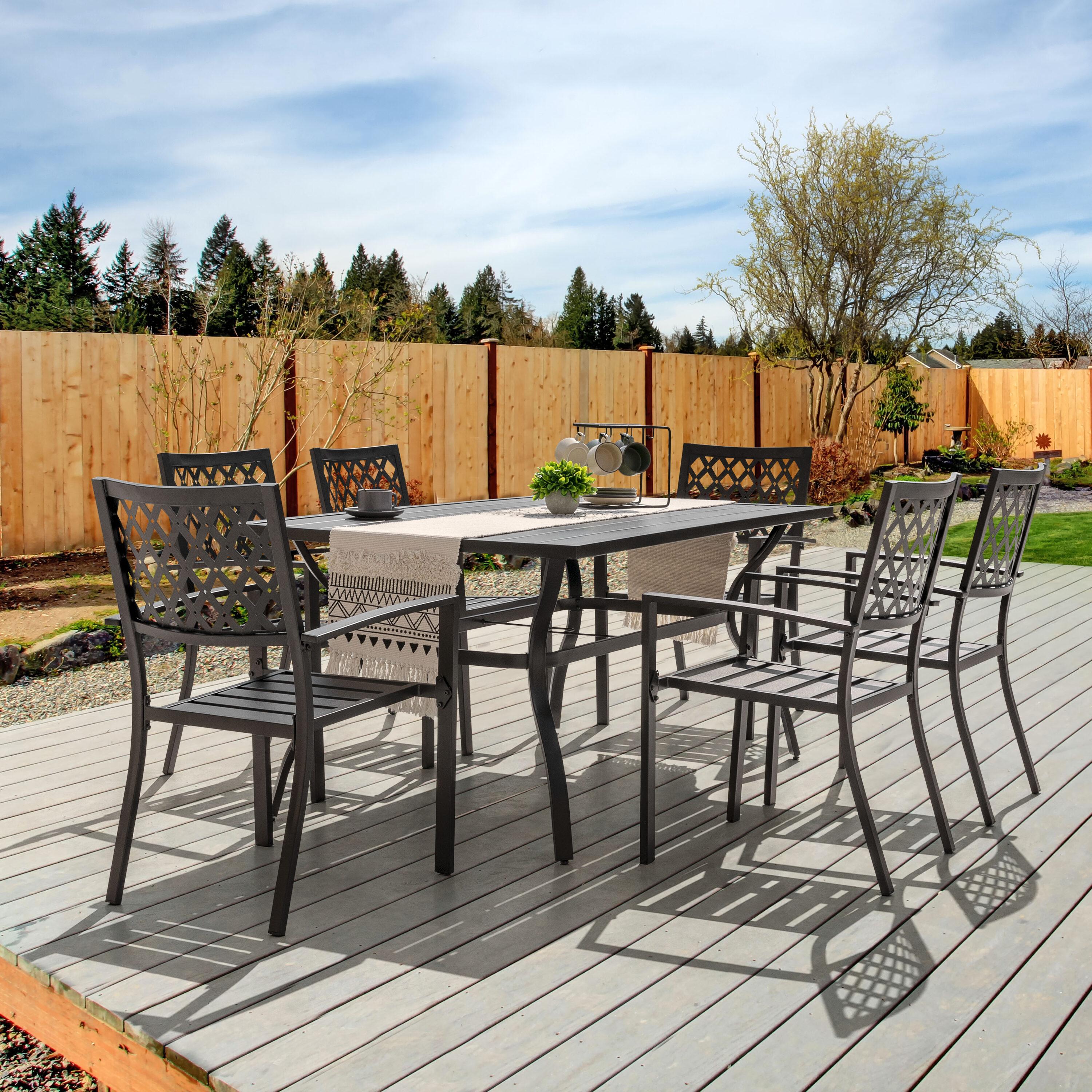 Nuu Garden Outdoor 7-Piece Iron Dining Set with 1.77'' Umbrella Hole