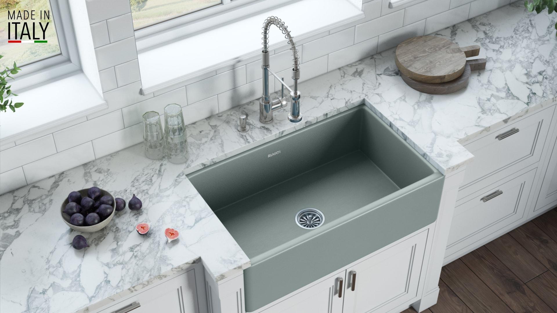 Ruvati 33 inch Fireclay Farmhouse Apron-Front Kitchen Sink Reversible