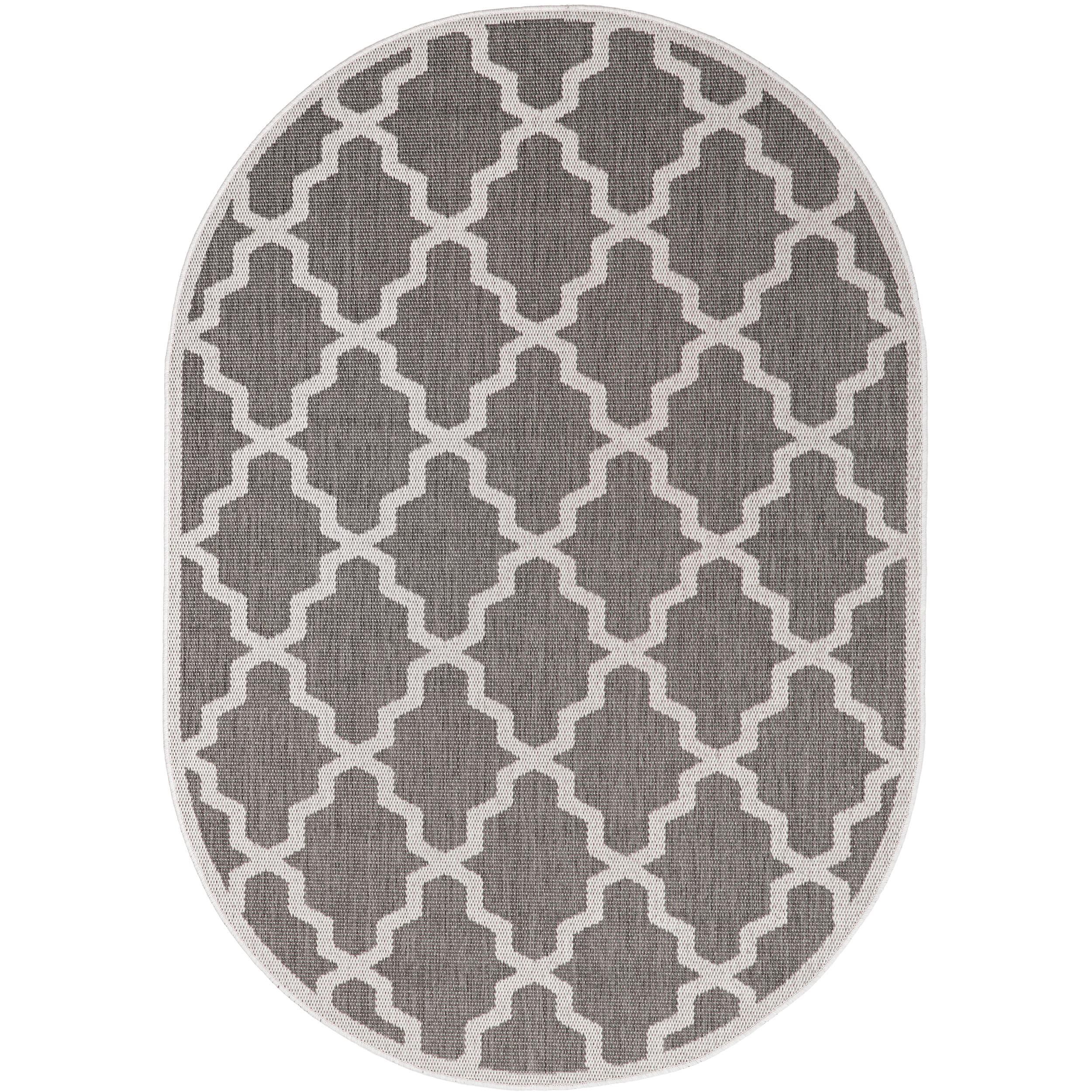 Nuloom Gina Trellis Oval 5x8 Indoor/Outdoor Area Rug for Living Room Patio Deck Front Porch Kitchen, Grey/Beige