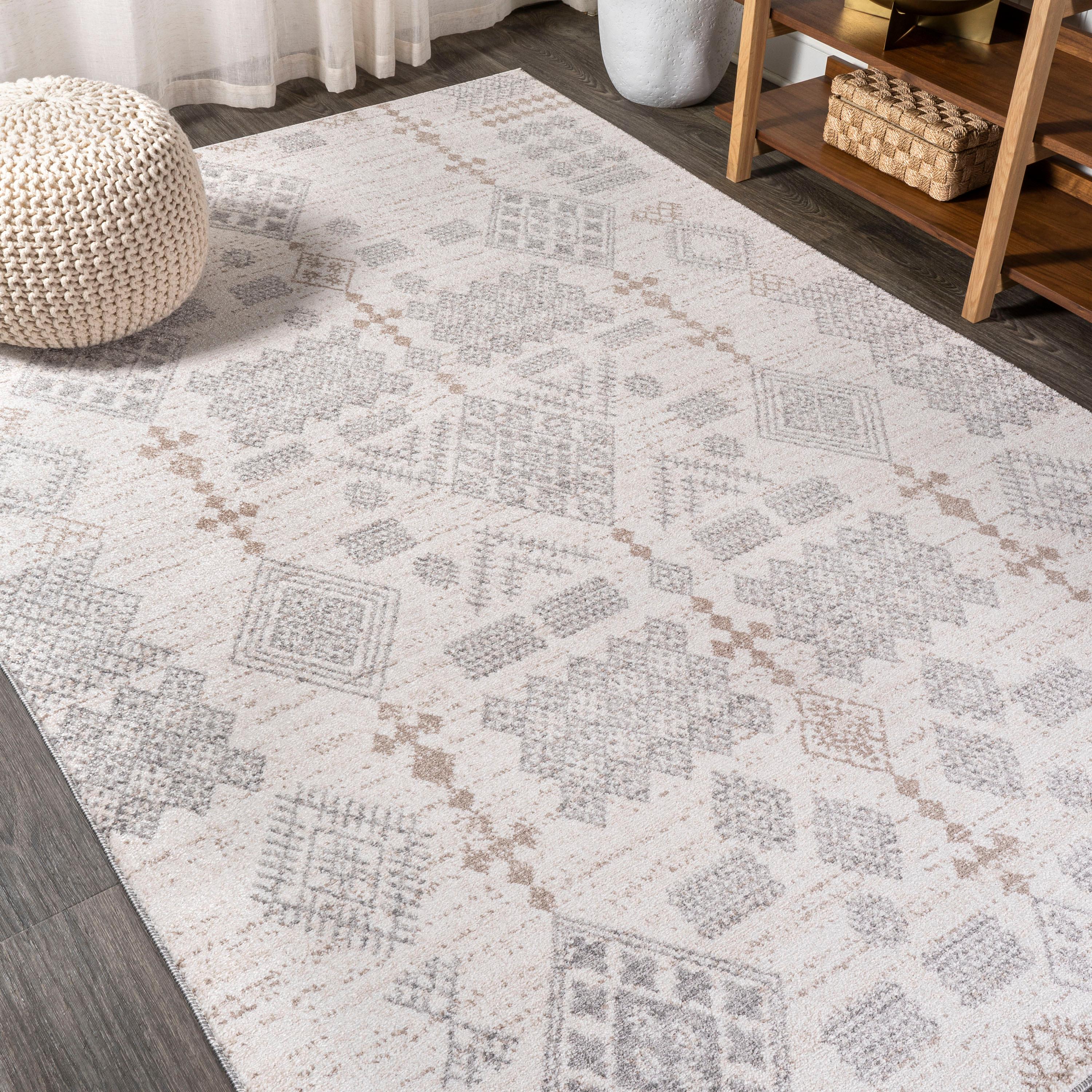8'x10' Bhalil Berber Diamond Geometric Area Rug, Beige/Gray - JONATHAN Y