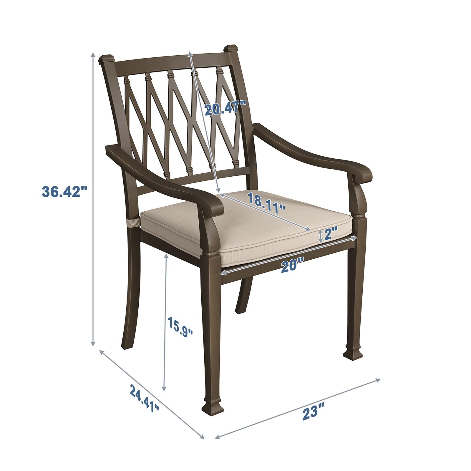 Mondawe Cast Aluminum Outdoor Dining Armchair Set of 4, 23" Extra Wide Ergonomic Patio Chair with Beige Olefin Cushion