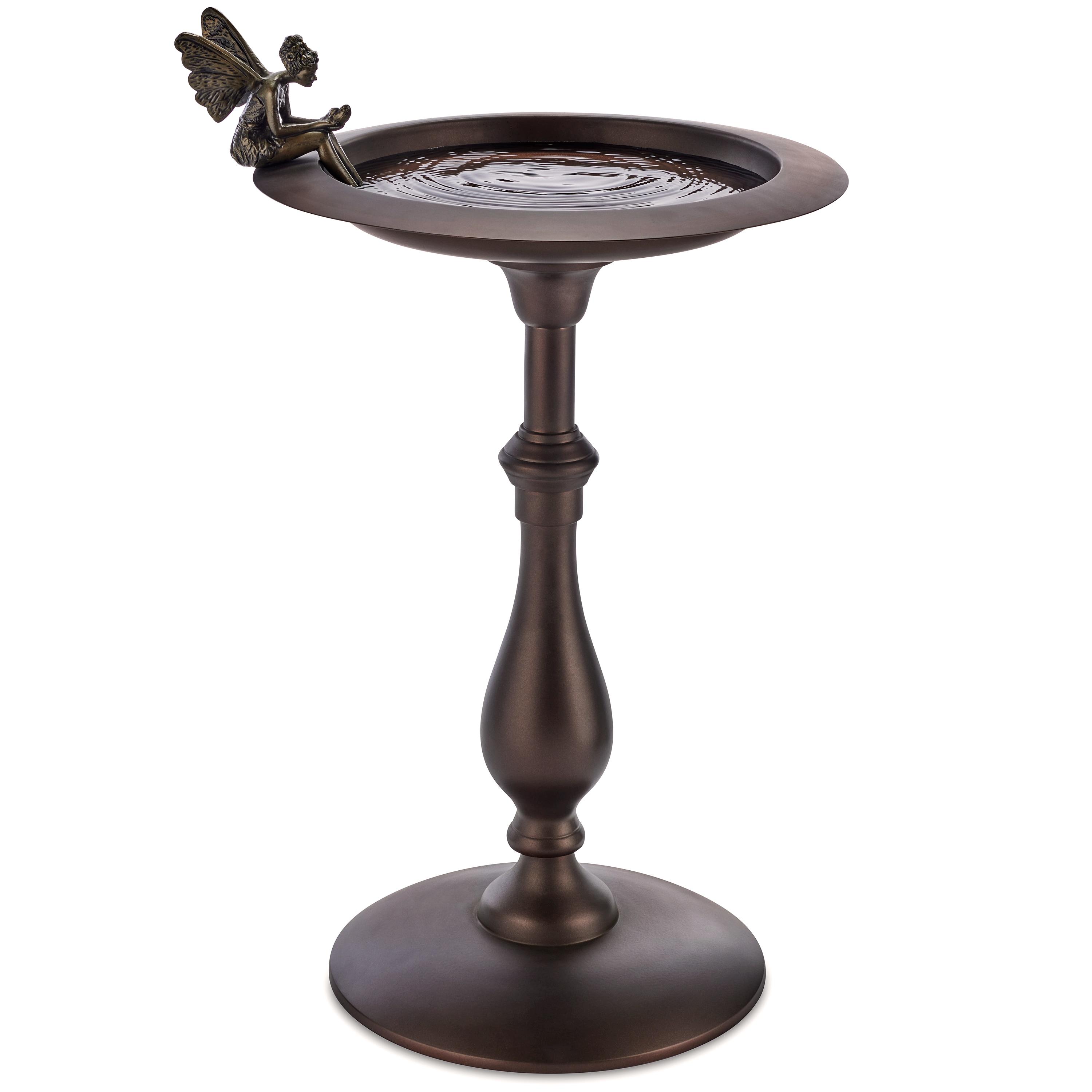 Bronze Fairy Pedestal Bird Bath with Brass Basin