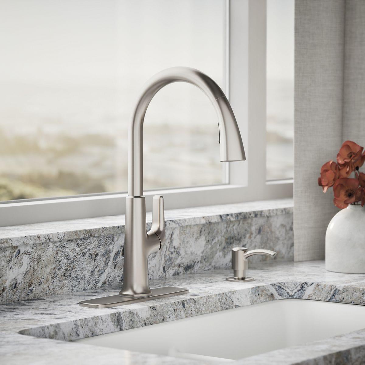 Volt Stainless Steel Pull-Down Kitchen Faucet with Soap Dispenser