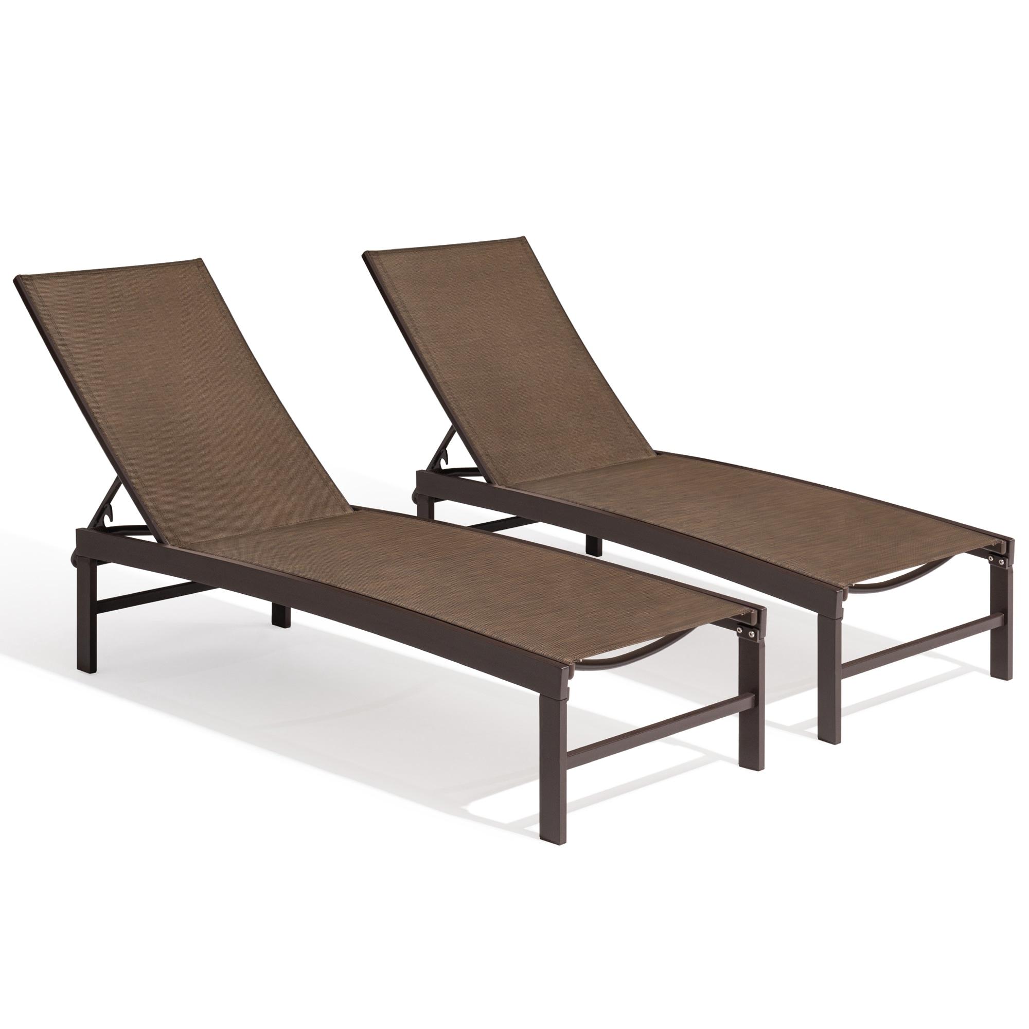 Crestlive Products Outdoor Aluminum Adjustable Chaise Lounge Chairs (2PCS Brown)