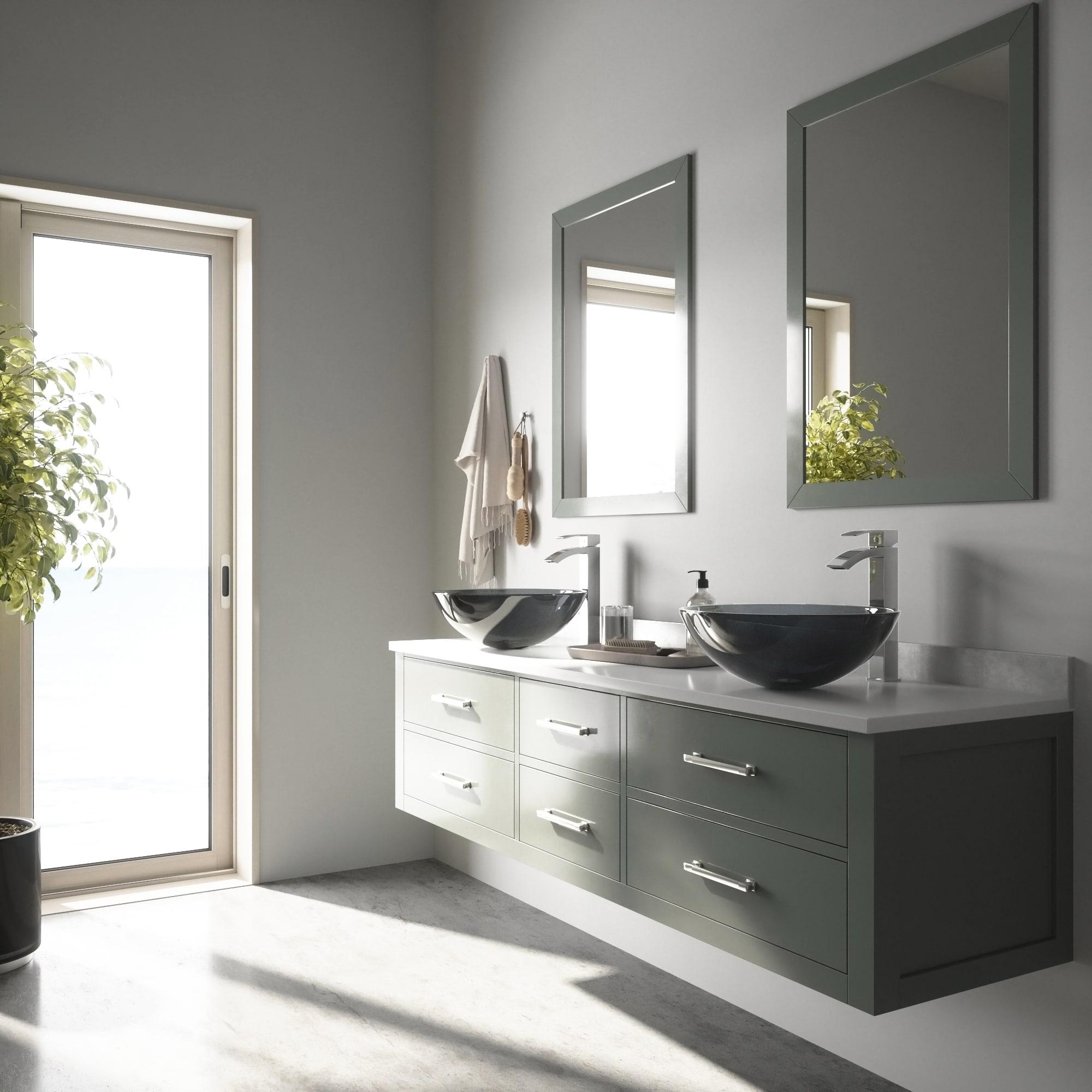 Glass Handmade Circular Vessel Bathroom Sink with Faucet