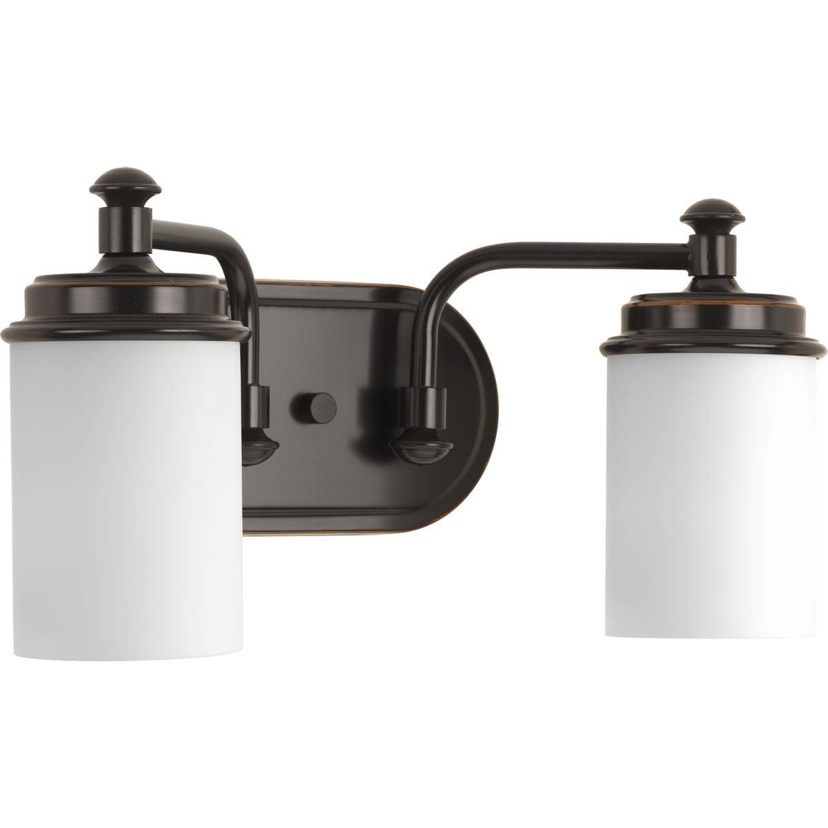 Progress Lighting Glide Collection 2-Light Bath Vanity in Rubbed Bronze with Etched Opal Glass Shade