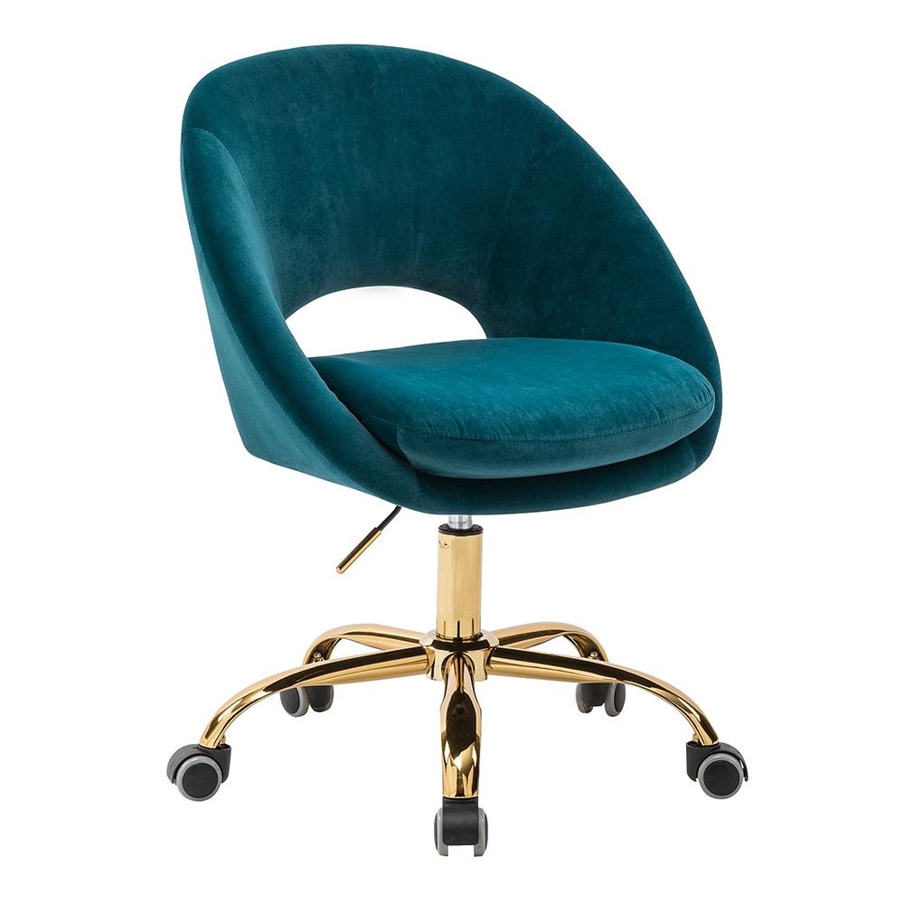 Velvet Swivel Rolling Home Office Chair Height Adjustable Computer Task Chair Metal Base Bedroom Teal