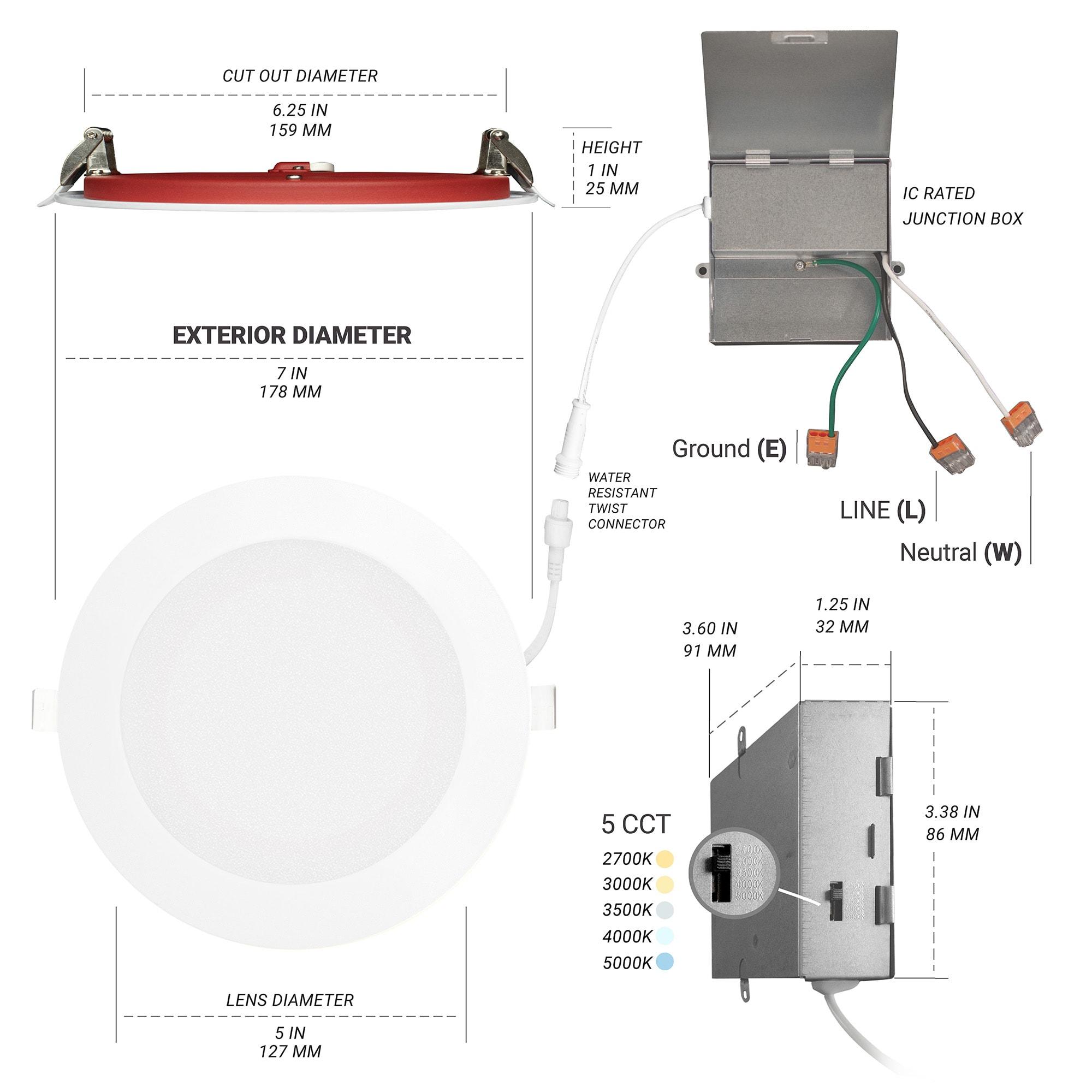 6 in. 2 HOUR Fire Rated Slim Canless LED Recessed Light 15W, 5CCT, 1200LM Dimmable IC Rated 12PK