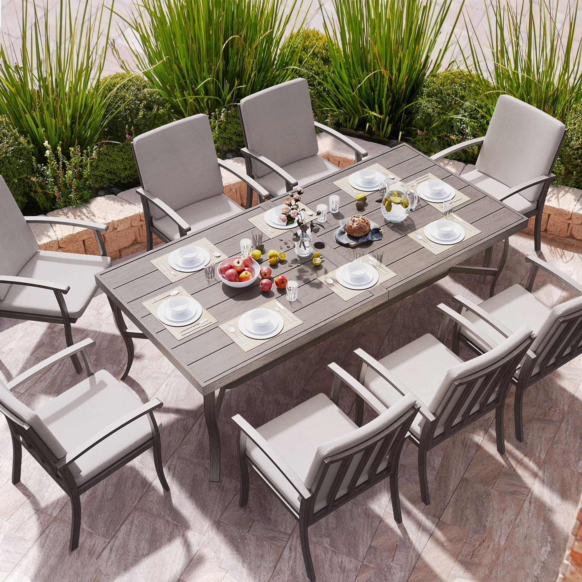 Gray Aluminum 9-Piece Outdoor Dining Set with Cushions