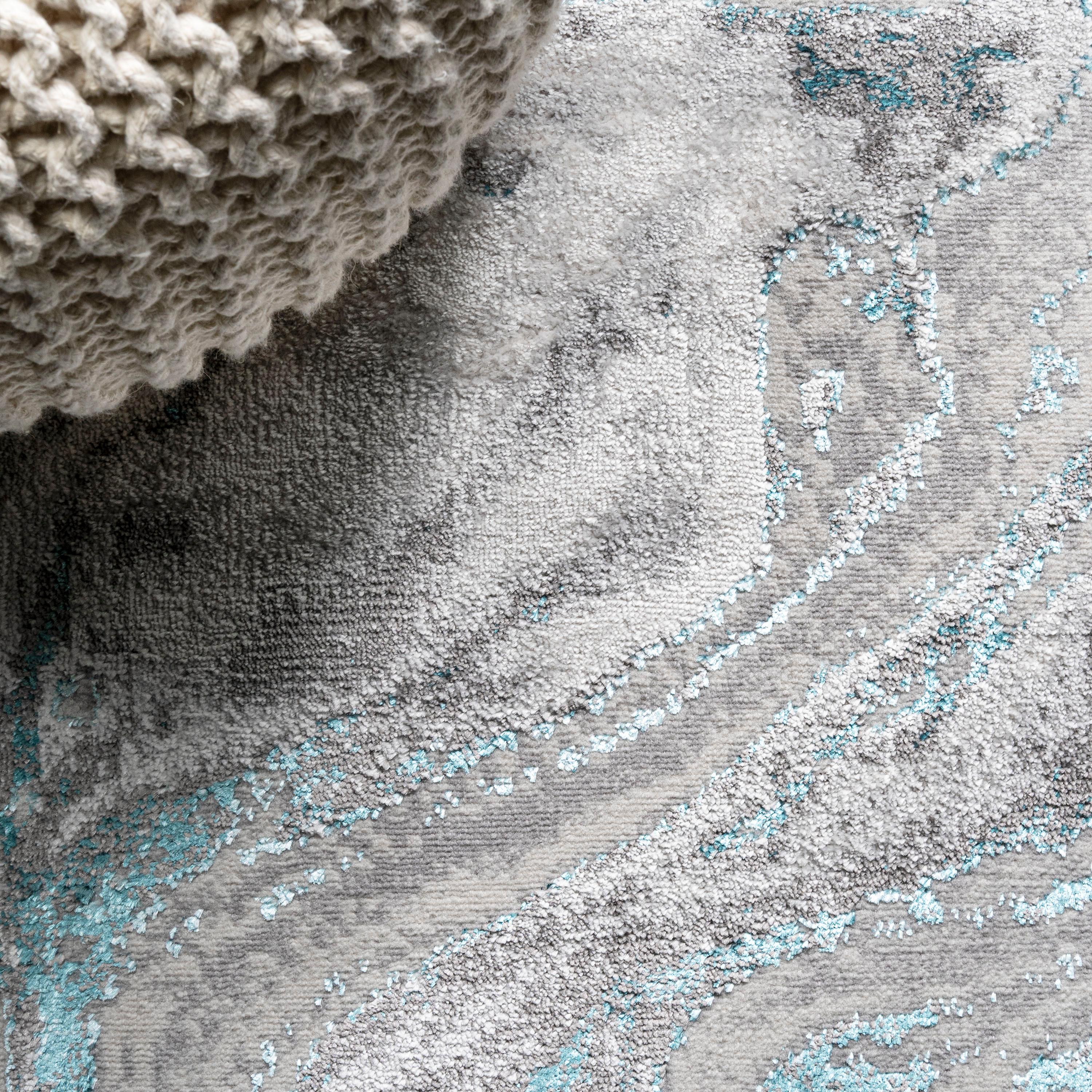 2'x10' Swirl Marbled Abstract Runner Rug, Gray/Turquoise - JONATHAN Y