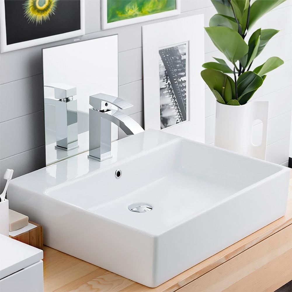 WS Bath Collections Simple 15.7'' White Ceramic Rectangular Bathroom Sink with Overflow