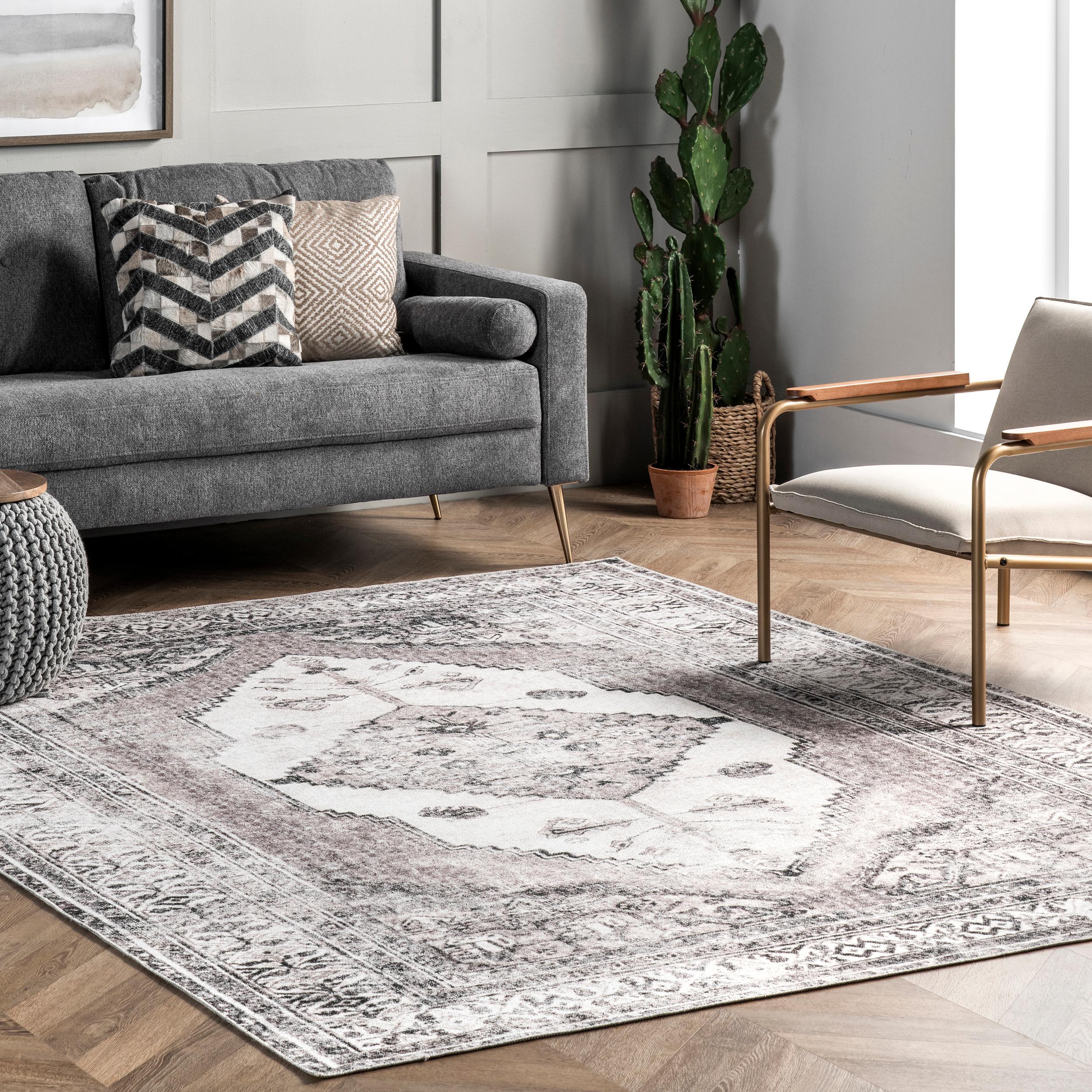 Nuloom Gladys Pet Friendly Machine Washable Vintage Medallion Area Rug, Runner 2' 6" x 8', Light Grey