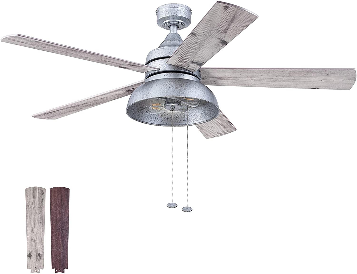 Prominence Home 51660-45 Brightondale Ventilador de Techo LED para Interiores y Exteriores de Estilo Industrial de 52 Pulgadas con Luz - Galvanizado