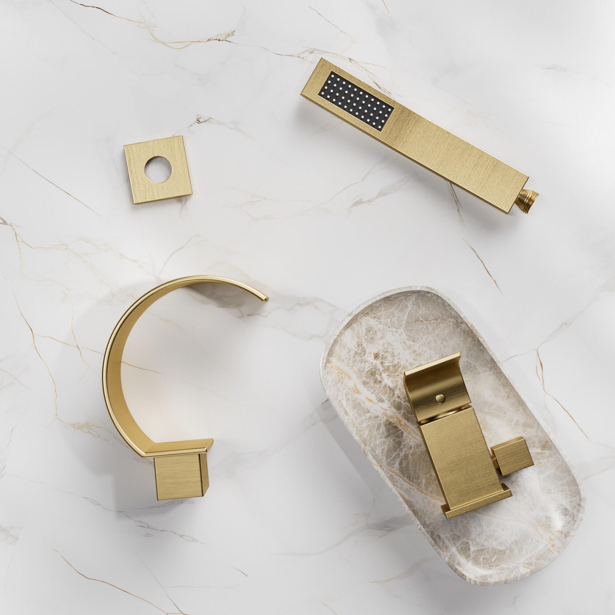 GRANDJOY Complete Shower System, 10" and 6" Dual Wall Mount Rain Shower Faucets with Handheld Shower Spray, High Pressure in Brushed Gold