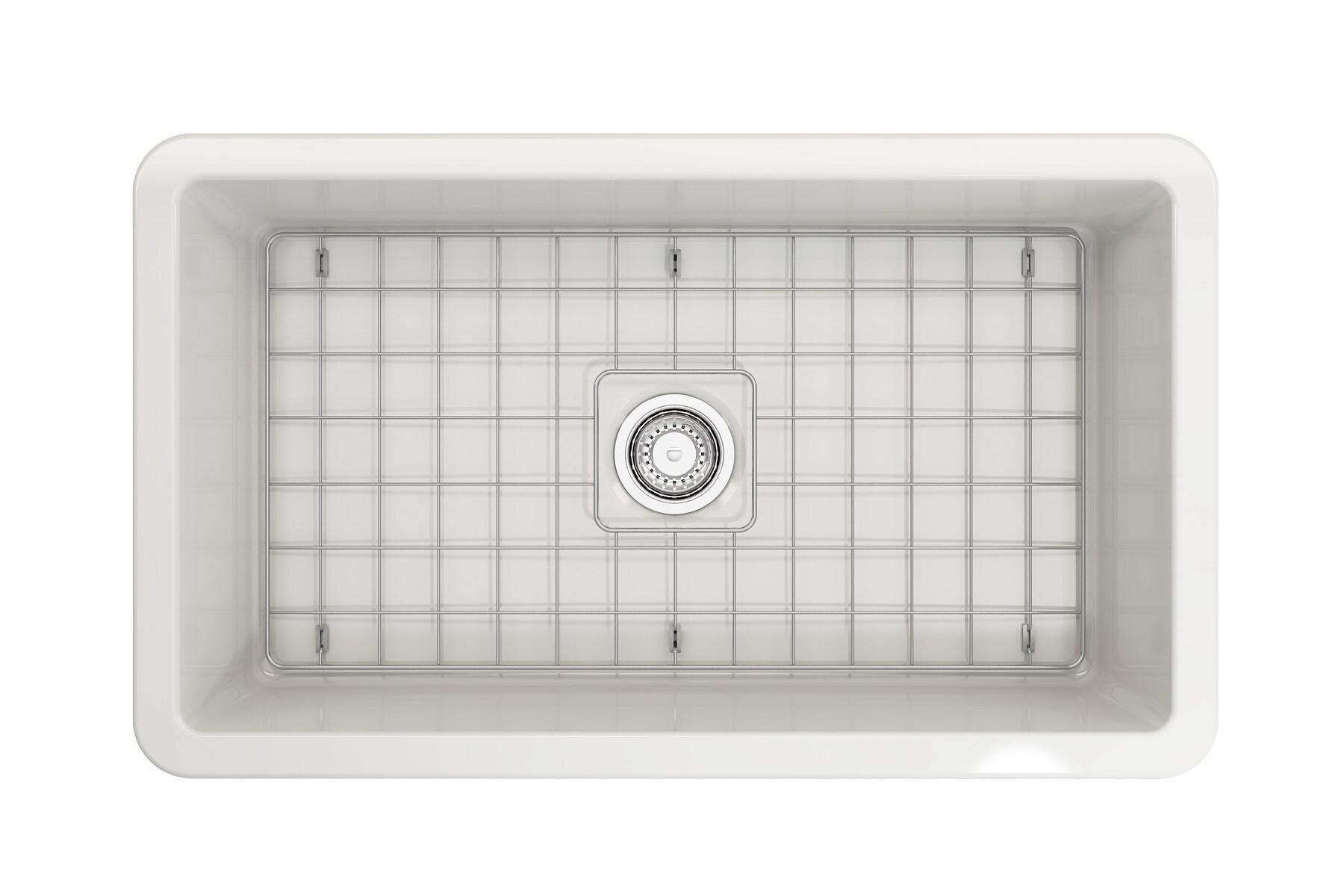 BOCCHI Sotto Undermount Fireclay 32 in. Single Bowl Kitchen Sink with Protective Bottom Grid and Strainer in Matte White