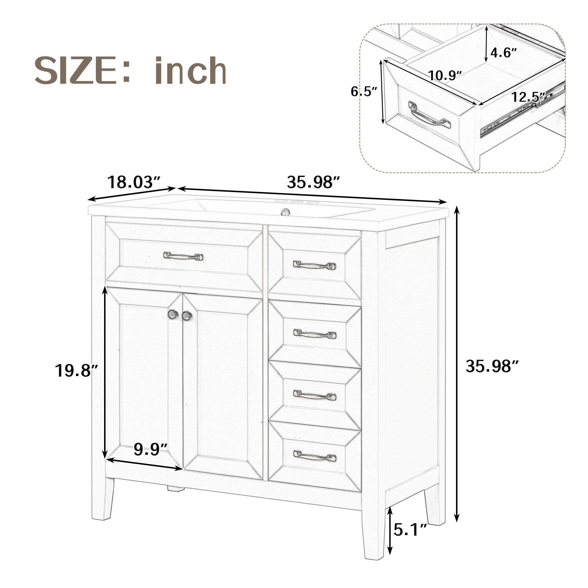 Home Decor 36.07'' Single Bathroom Vanity with Ceramic Sink Top Bathroom Storage Cabinet