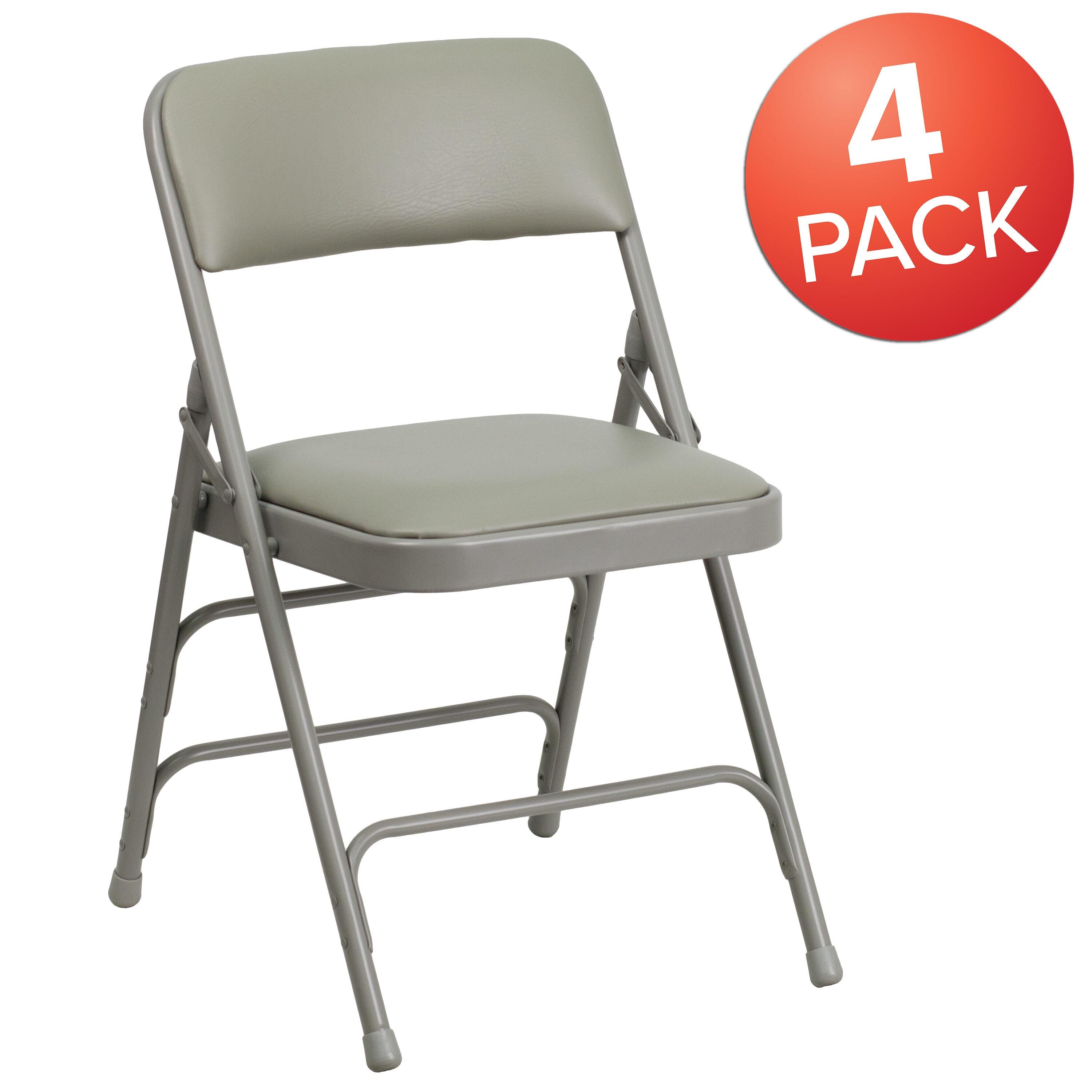 Flash Furniture 4 Pack HERCULES Series Curved Triple Braced & Double Hinged Gray Vinyl Metal Folding Chair
