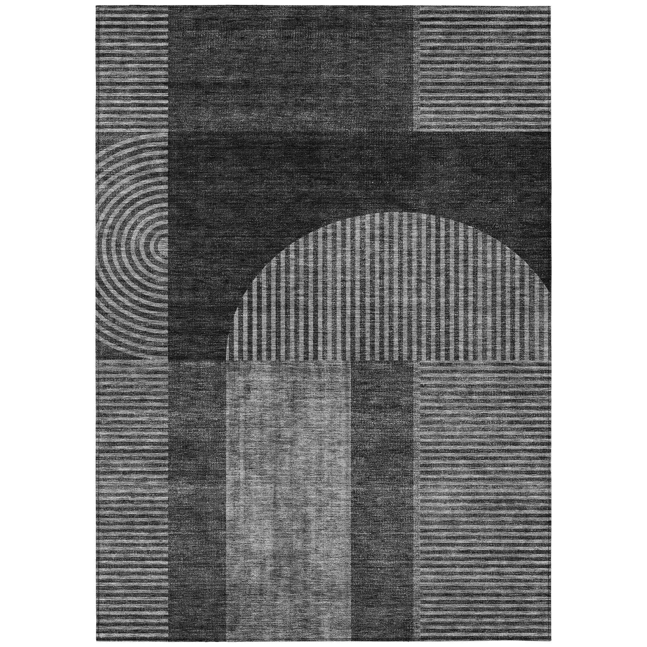 Charcoal Geometric Synthetic Flat Woven Indoor Outdoor Rug 3' x 5'