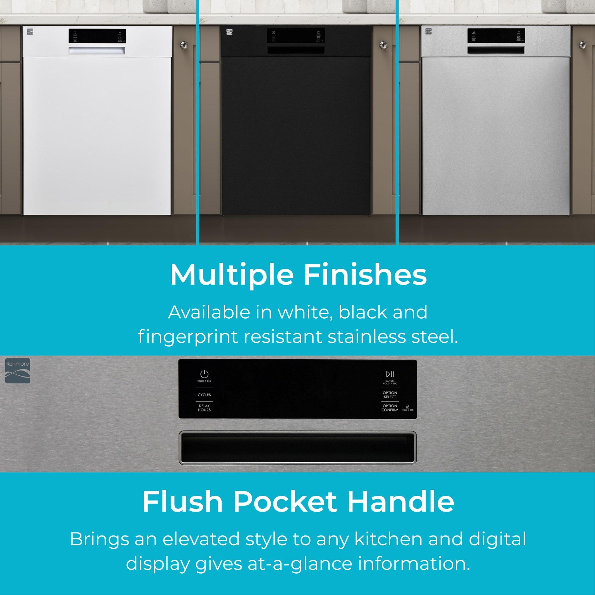 Kenmore 24" Built-In Stainless Steel Tub Dishwasher with EasyFlex 3rd Rack, SmartWash, UltraWash Plus, TurboDry, and MoreSpace Adjustable Rack, Energy Star Certified, Black
