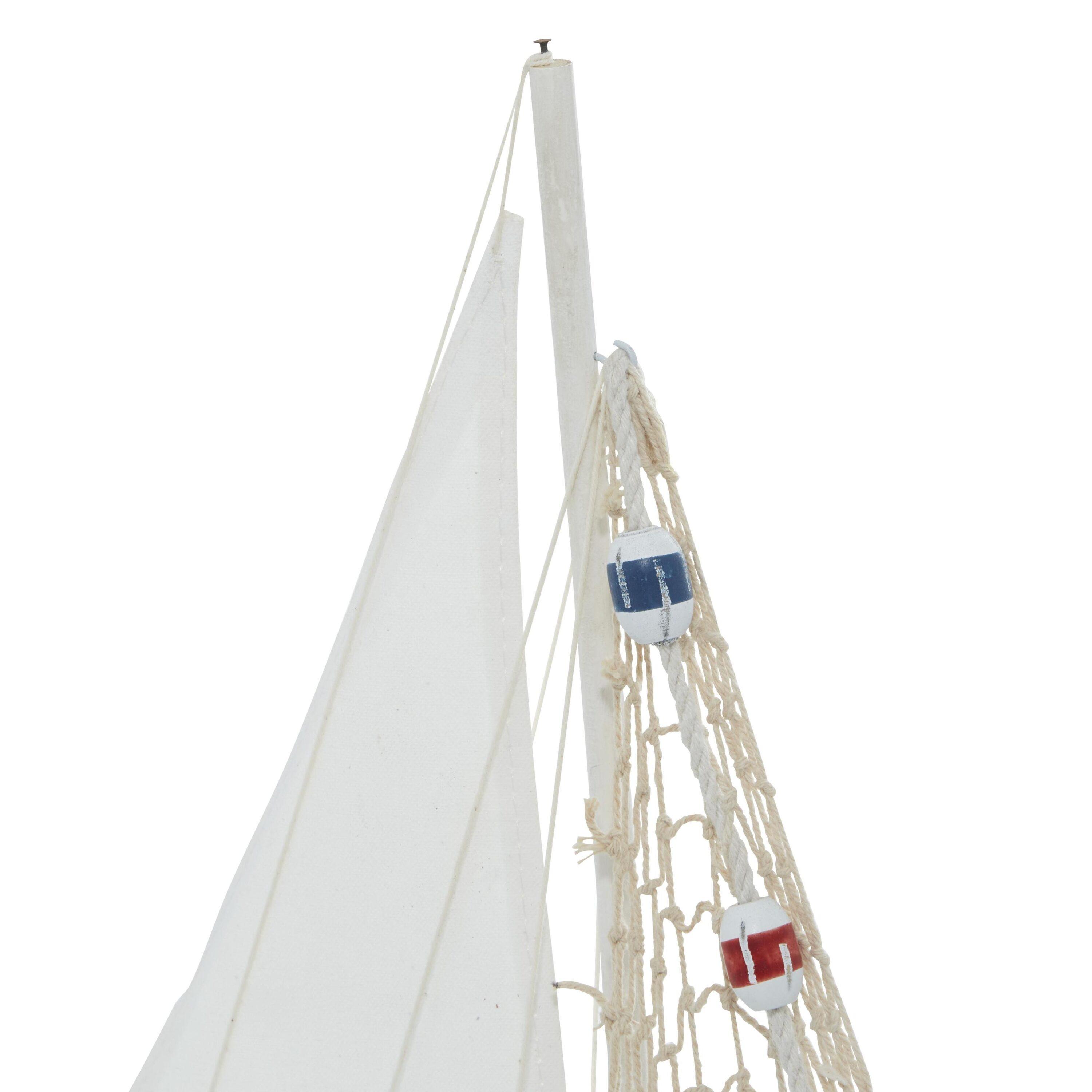 20"H, 13"W White Wood Sail Boat Sculpture, by DecMode (2 Count)