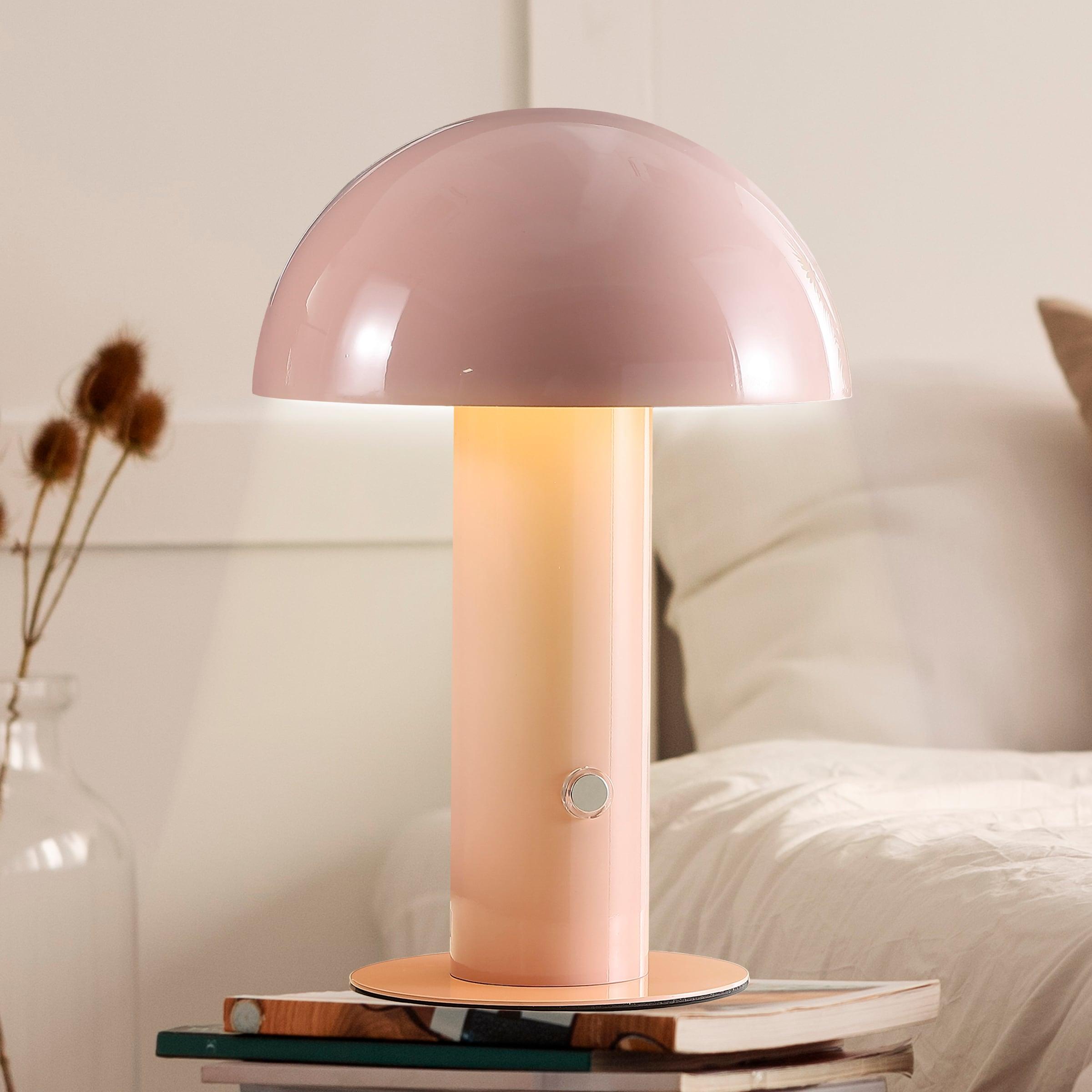 JONATHAN Y JYL7115F Boletus 10.75" Contemporary Bohemian Rechargeable/Cordless Iron Integrated Portable LED Mushroom Table Lamp, Modern, Coastal for living room, dinning room, bedroom, Pink