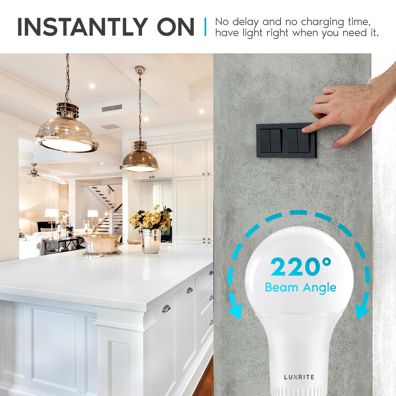 Luxrite A19 LED Bulb, 60W Equivalent, 3000K Soft White, Dimmable, 800 Lumens, Enclosed Fixture Rated, UL Listed, GU24 Base 24 Pack