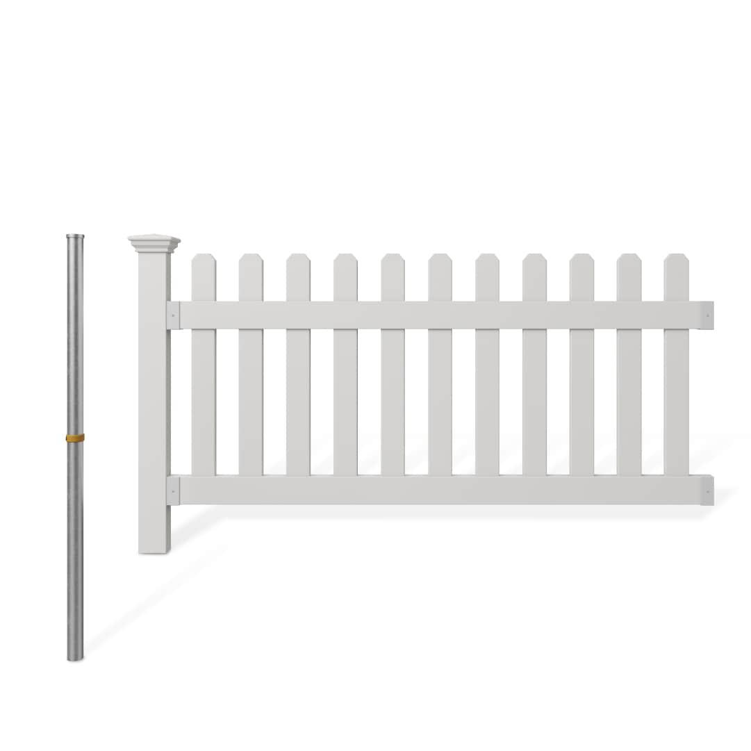 3ft H x 6ft W (1 Panel + 1 Post) No Dig WamBam Newport Fence Kit, White Vinyl Picket Fence, Easy Install Outdoor Fence for Backyard or Patio, DIY Decorative Fencing, ZP19002