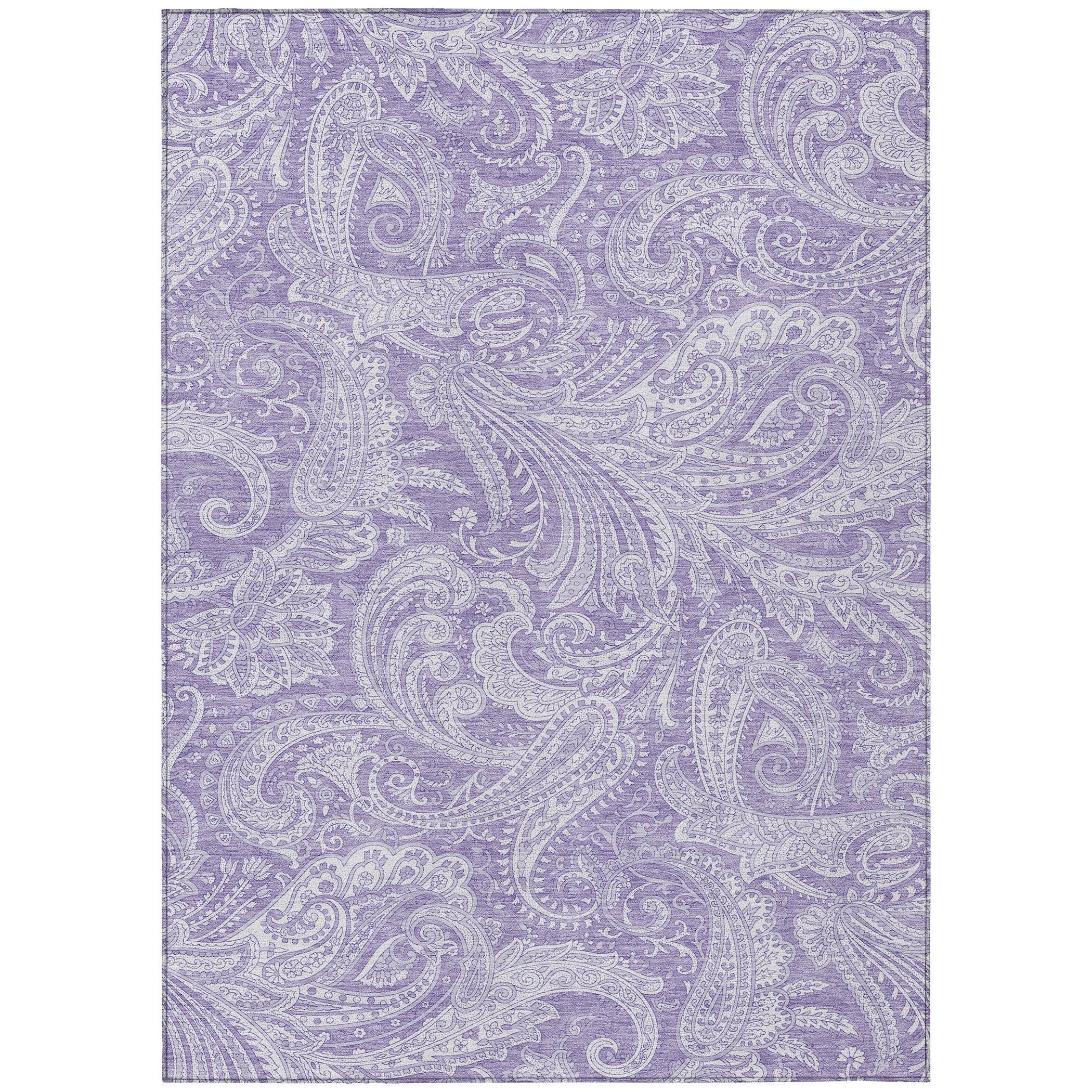 Lavender Paisley Synthetic Washable 5' x 7' Area Rug